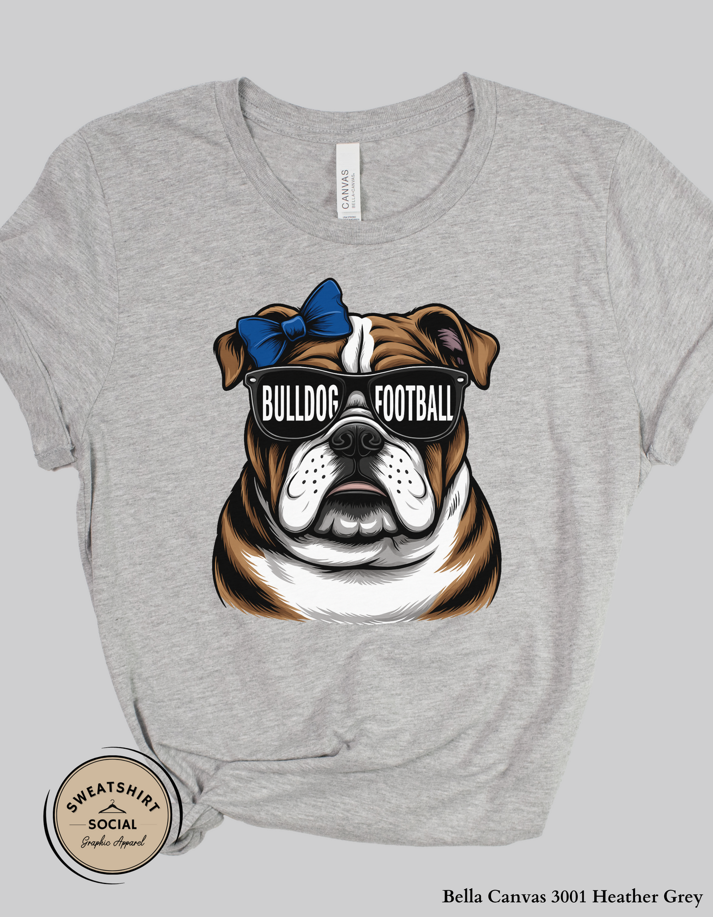 Bulldog Football Mascot Tee or Sweatshirt – Cute Game Day Design (Adult Sizes)