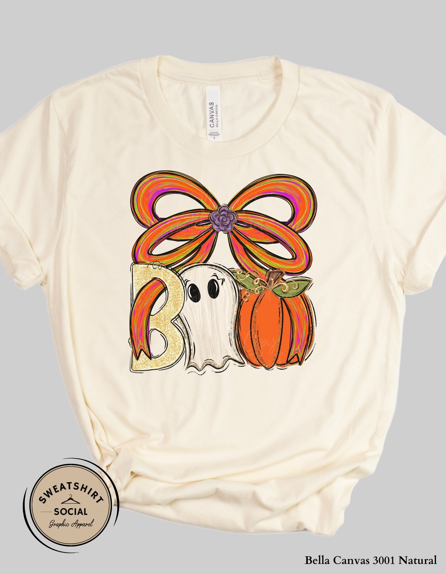 Boo Bow Halloween Shirt – Fun Ghost & Pumpkin T-Shirt and Sweatshirt (Adult Sizes)
