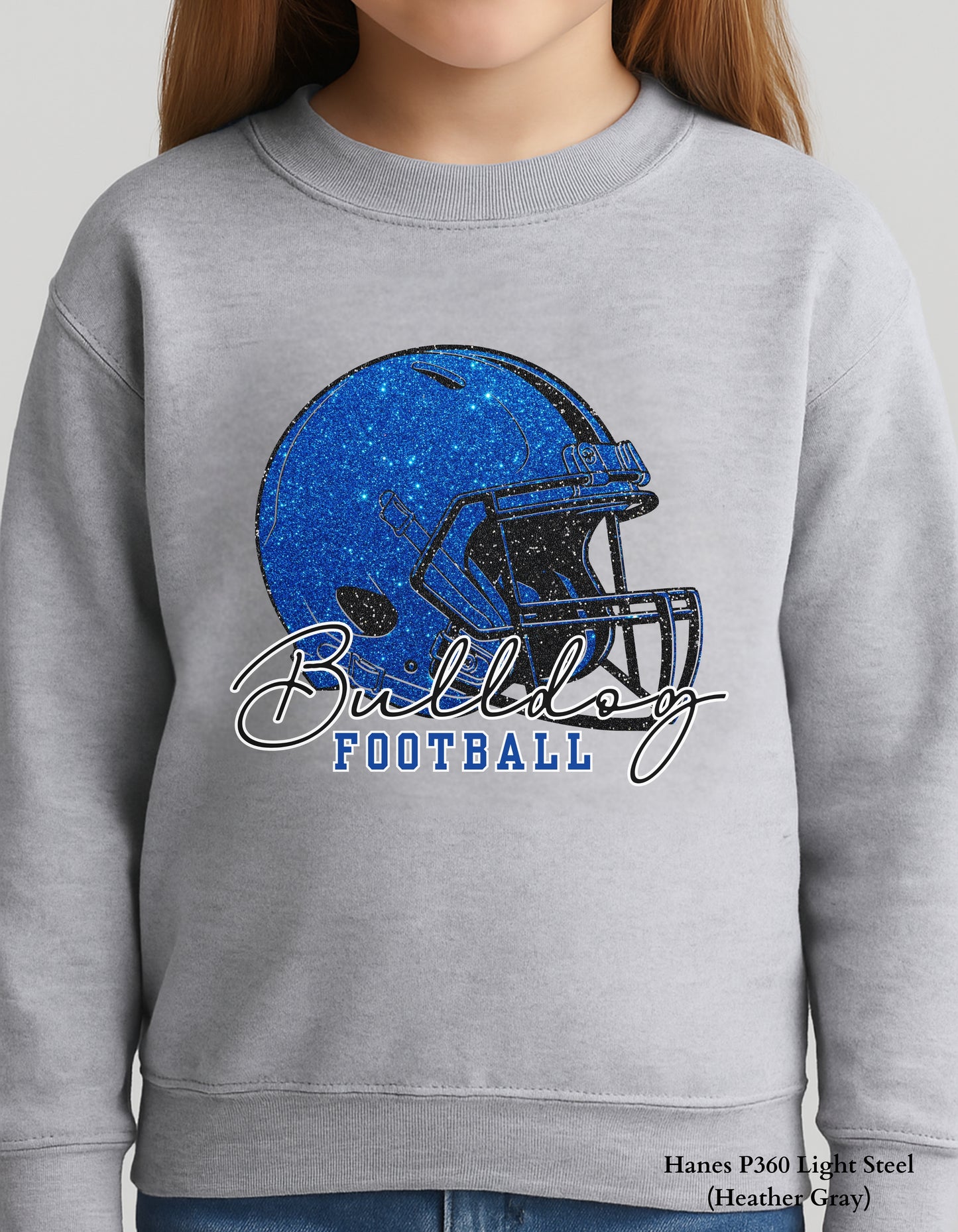 Kids Gold Hill Bulldogs Football Shirt – Faux Glitter Helmet Design (Infant, Toddler, and Youth Game Day Top)