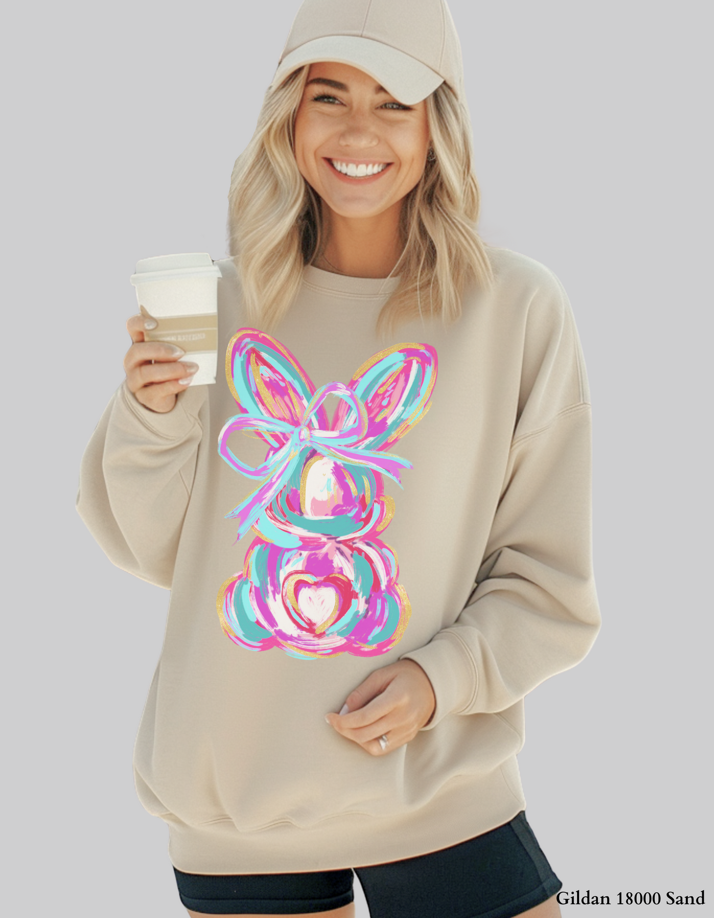 Close-up of the Color Splash Bunny Easter T-Shirt & Sweatshirt design, showcasing a vibrant, pastel bunny with artistic brushstroke details.