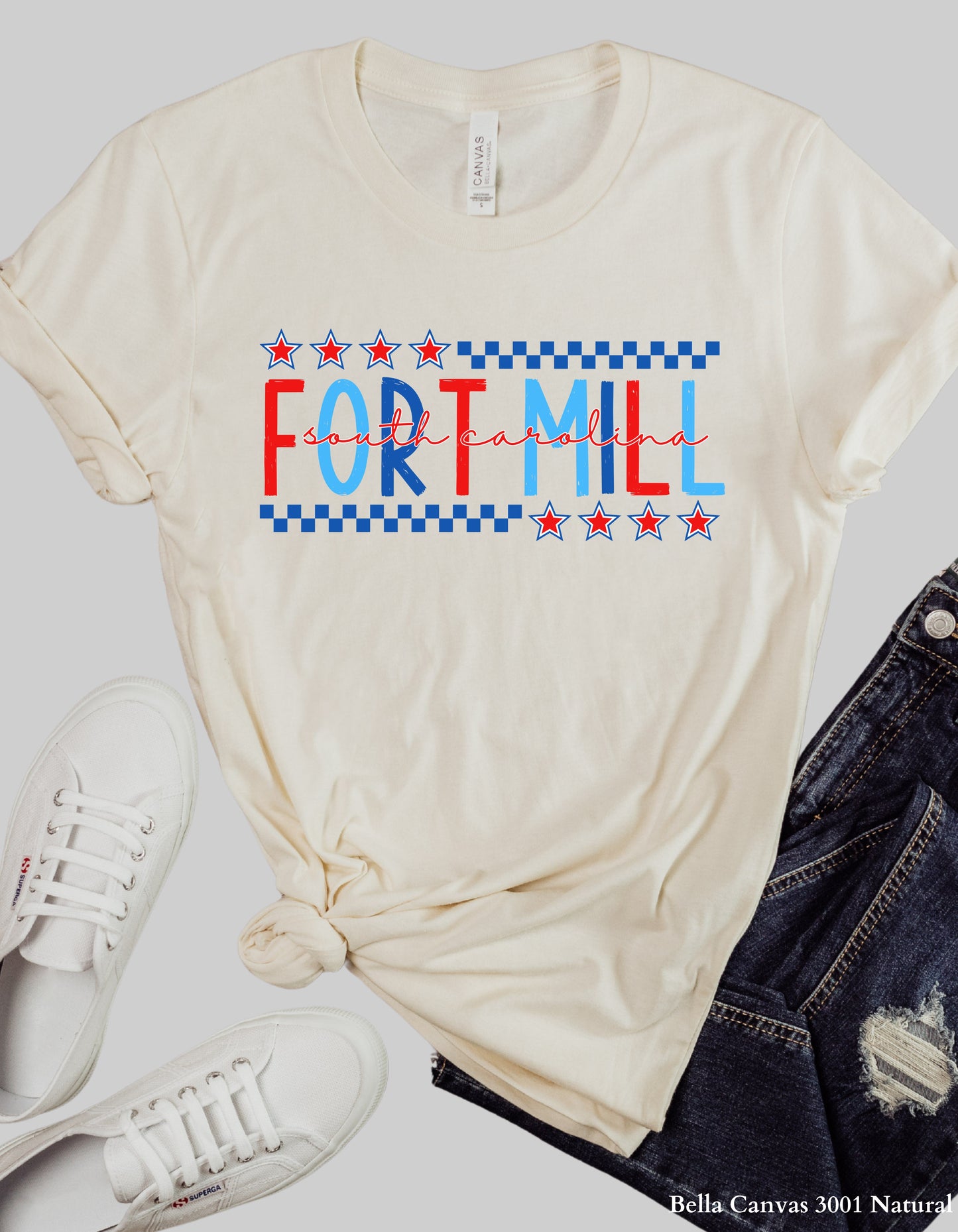 Fort Mill SC Fourth of July T-Shirt – Patriotic Red, White & Blue Hometown T-Shirt