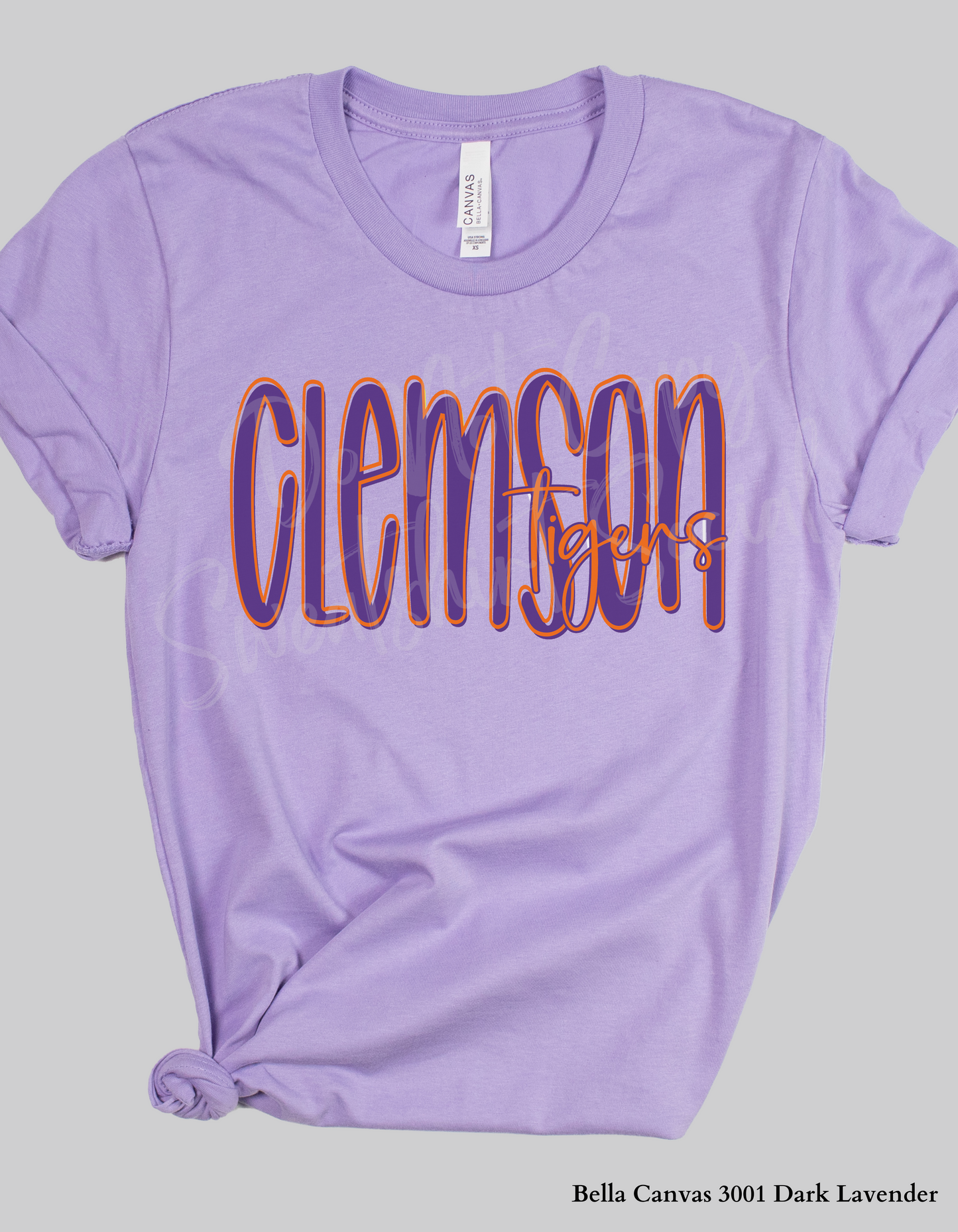 Clemson Tigers Lettered Look Tee or Sweatshirt – Purple & Orange (Adult Sizes)