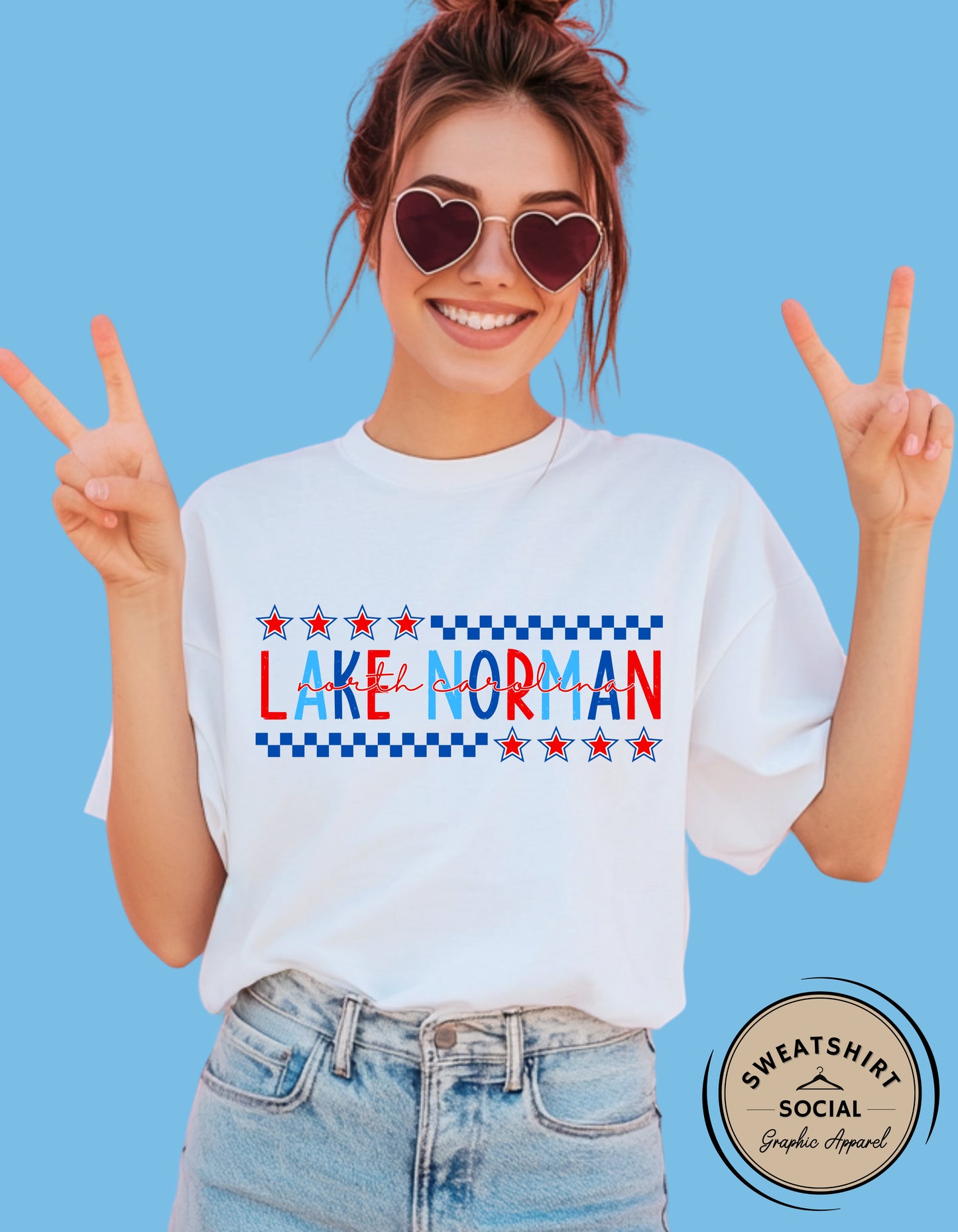 Lake Norman NC Fourth of July Shirt – Patriotic Red, White & Blue Hometown T-Shirt