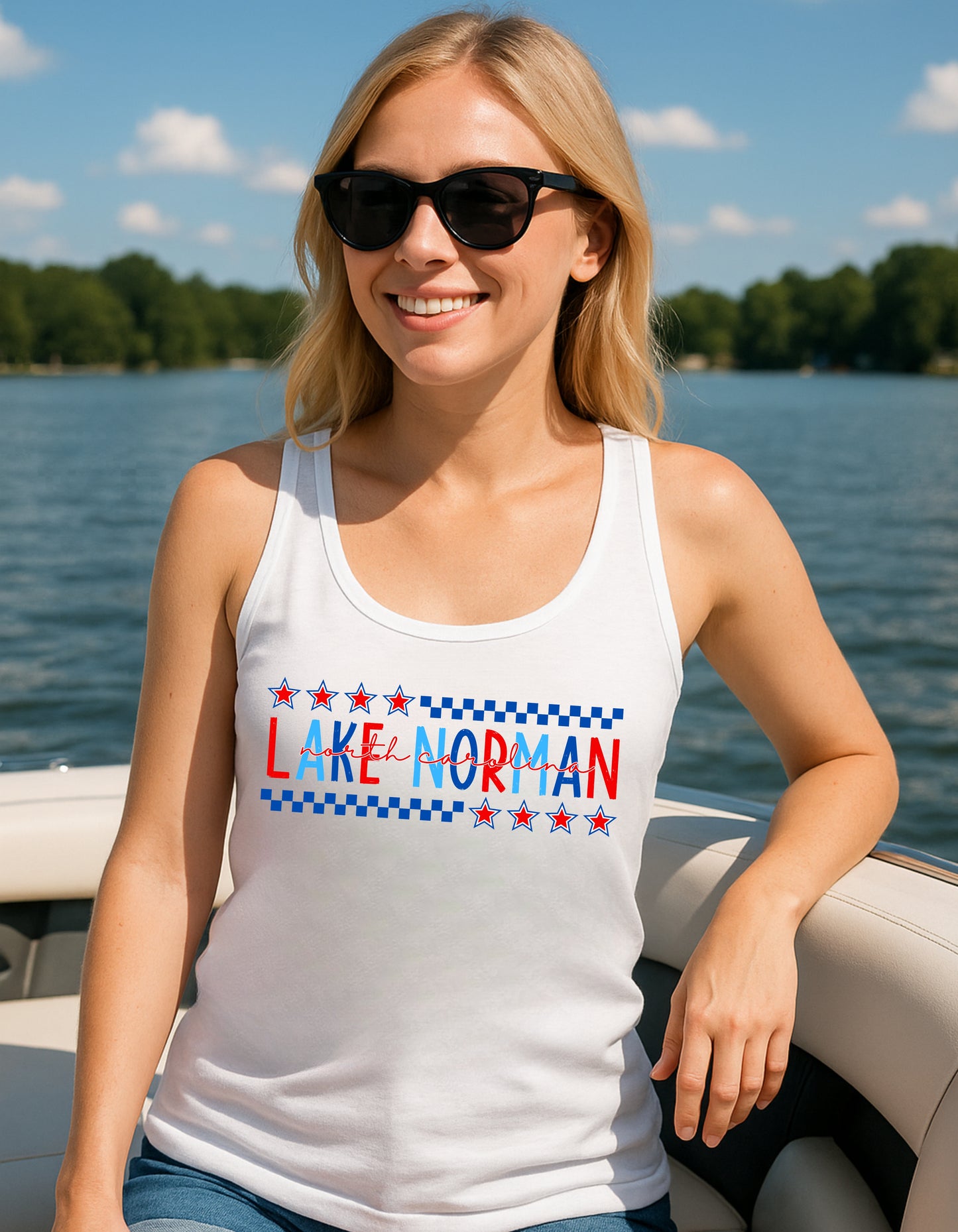 Lake Norman NC Fourth of July Shirt – Patriotic Red, White & Blue Hometown T-Shirt