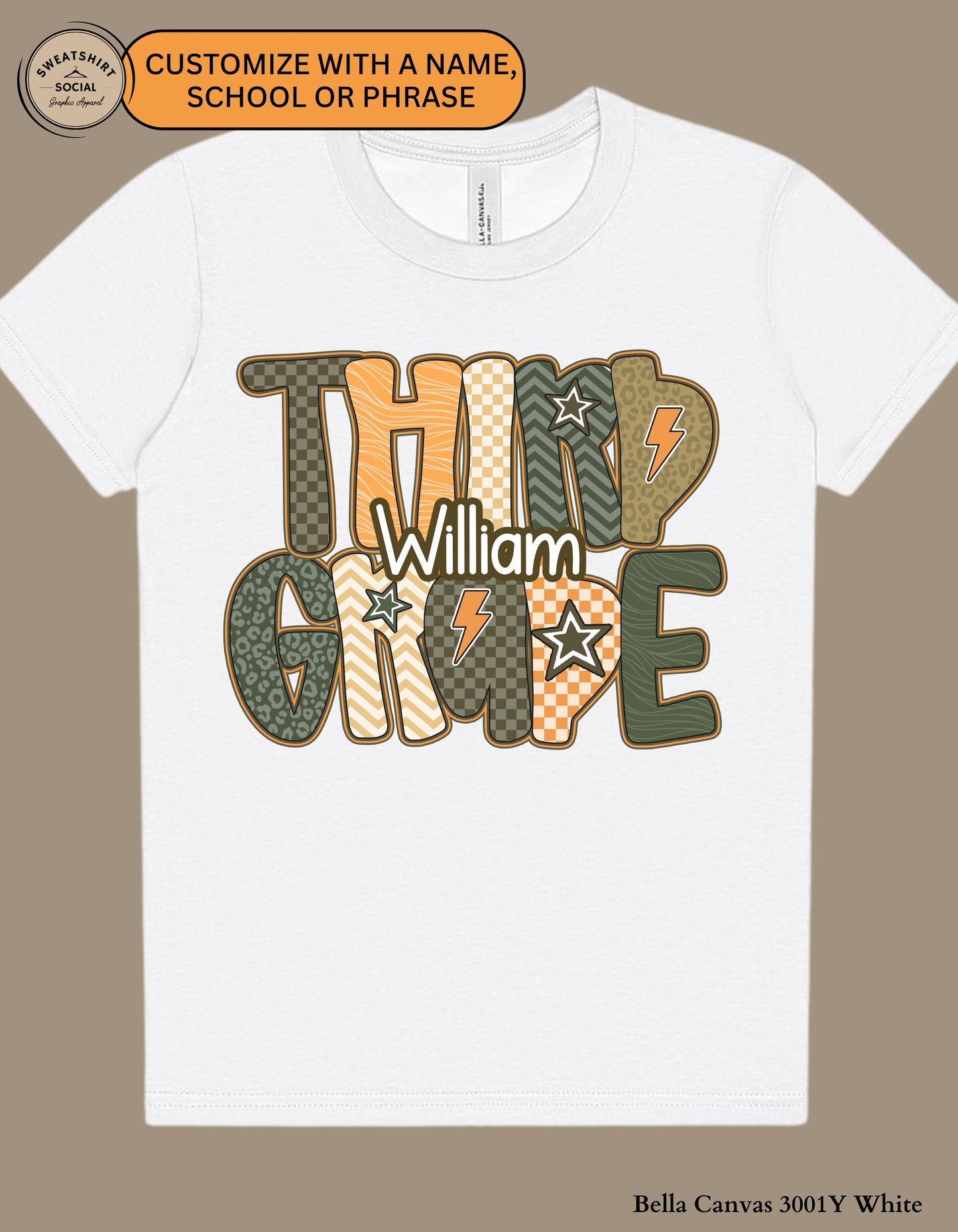 Neutral Checkerboard Grade Shirt for Kids – Personalized Back to School Tee (Pre-K to 3rd Grade)