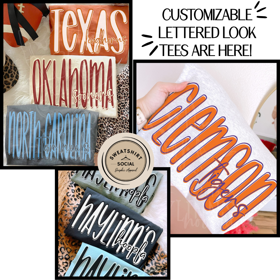 Kids Custom Lettered Look Tee or Sweatshirt – Personalized Name, Team, or Phrase (Toddler & Youth Sizes)