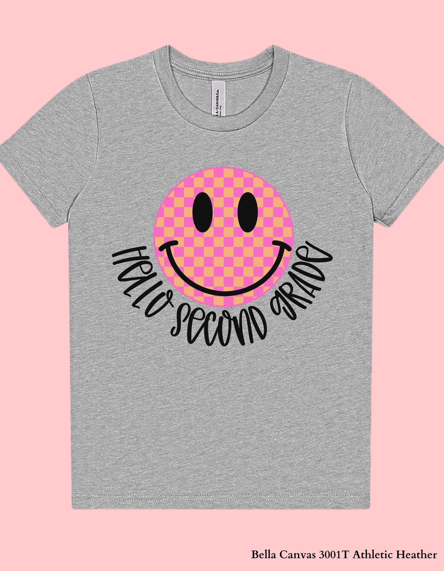 Pink Checkerboard Smile Grade Shirt for Kids – Back to School Tee (Pre-K to 5th Grade)