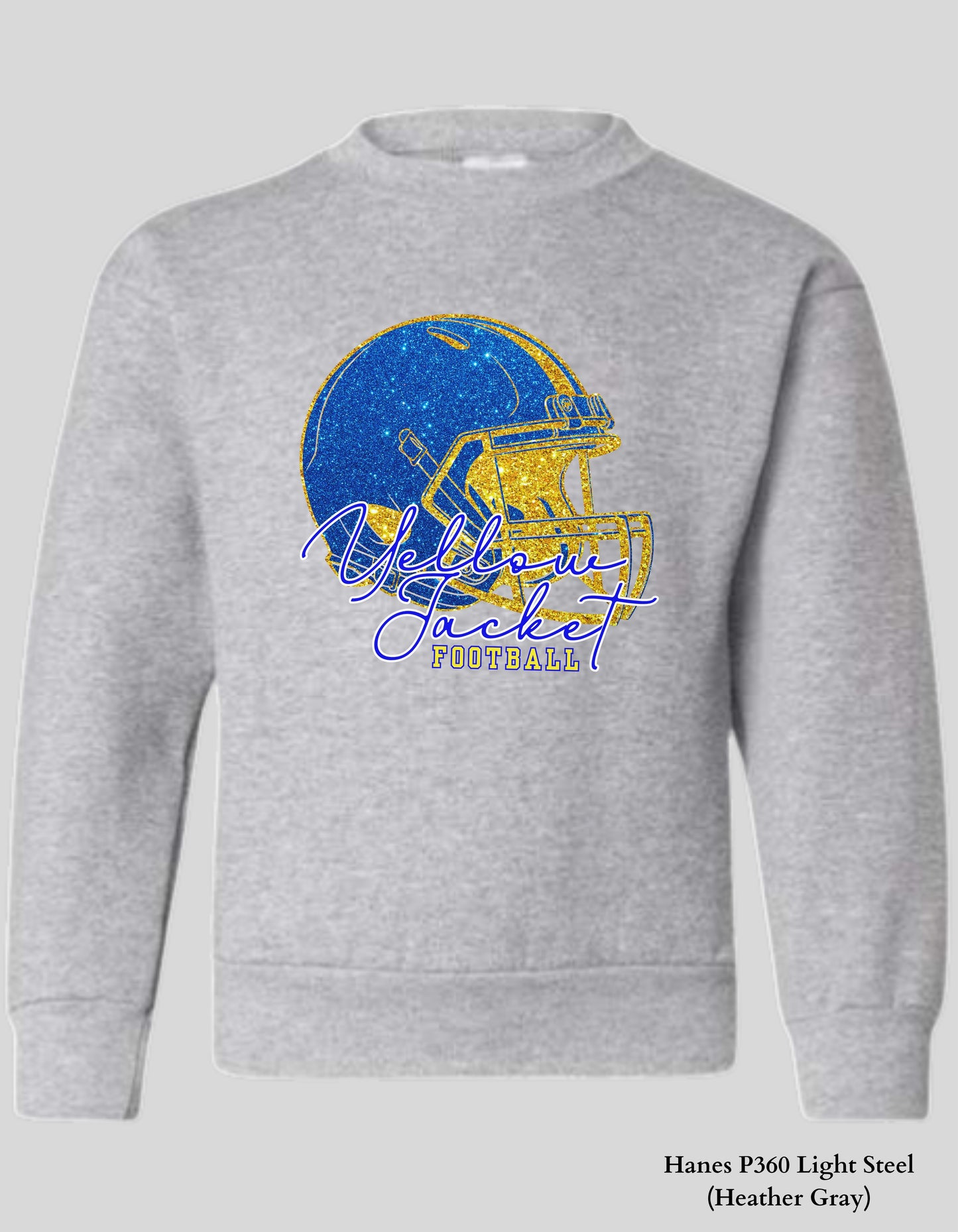 Kids Fort Mill Yellow Jacket Football Shirt – Faux Glitter Helmet Design (Infant, Toddler, and Youth Game Day Top)