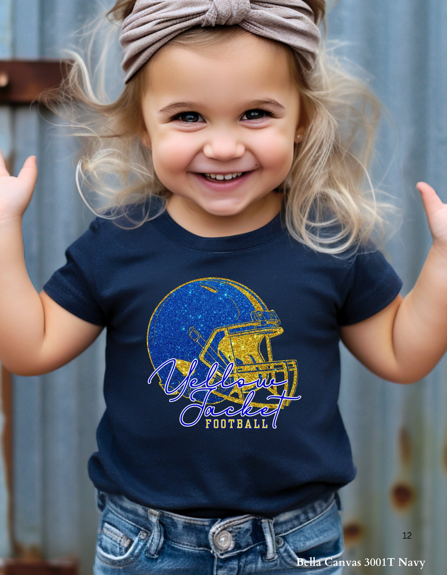 Kids Fort Mill Yellow Jacket Football Shirt – Faux Glitter Helmet Design (Infant, Toddler, and Youth Game Day Top)