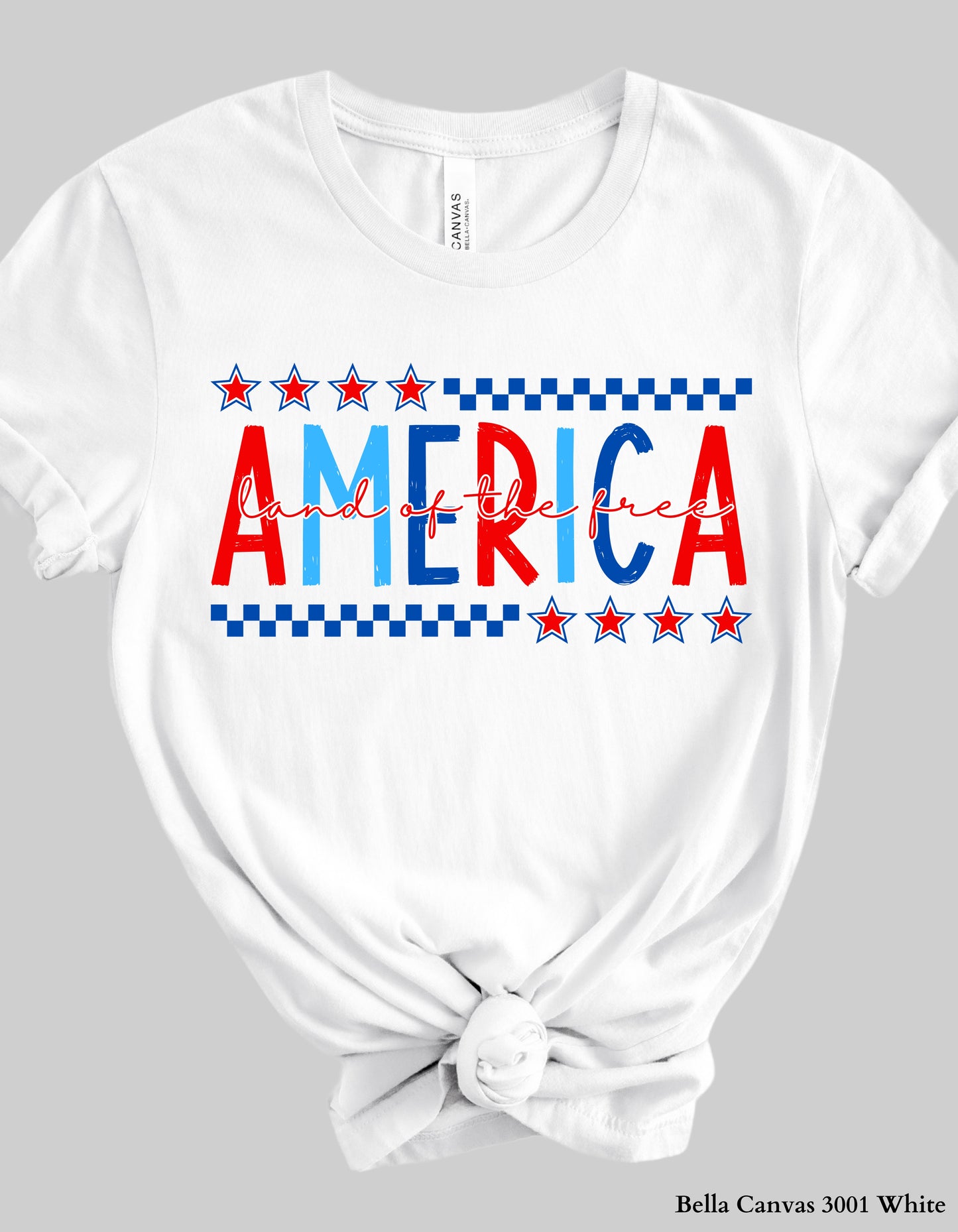 America – Land of the Free Shirt or Tank (Adult Sizes) | Patriotic Red, White & Blue Tee