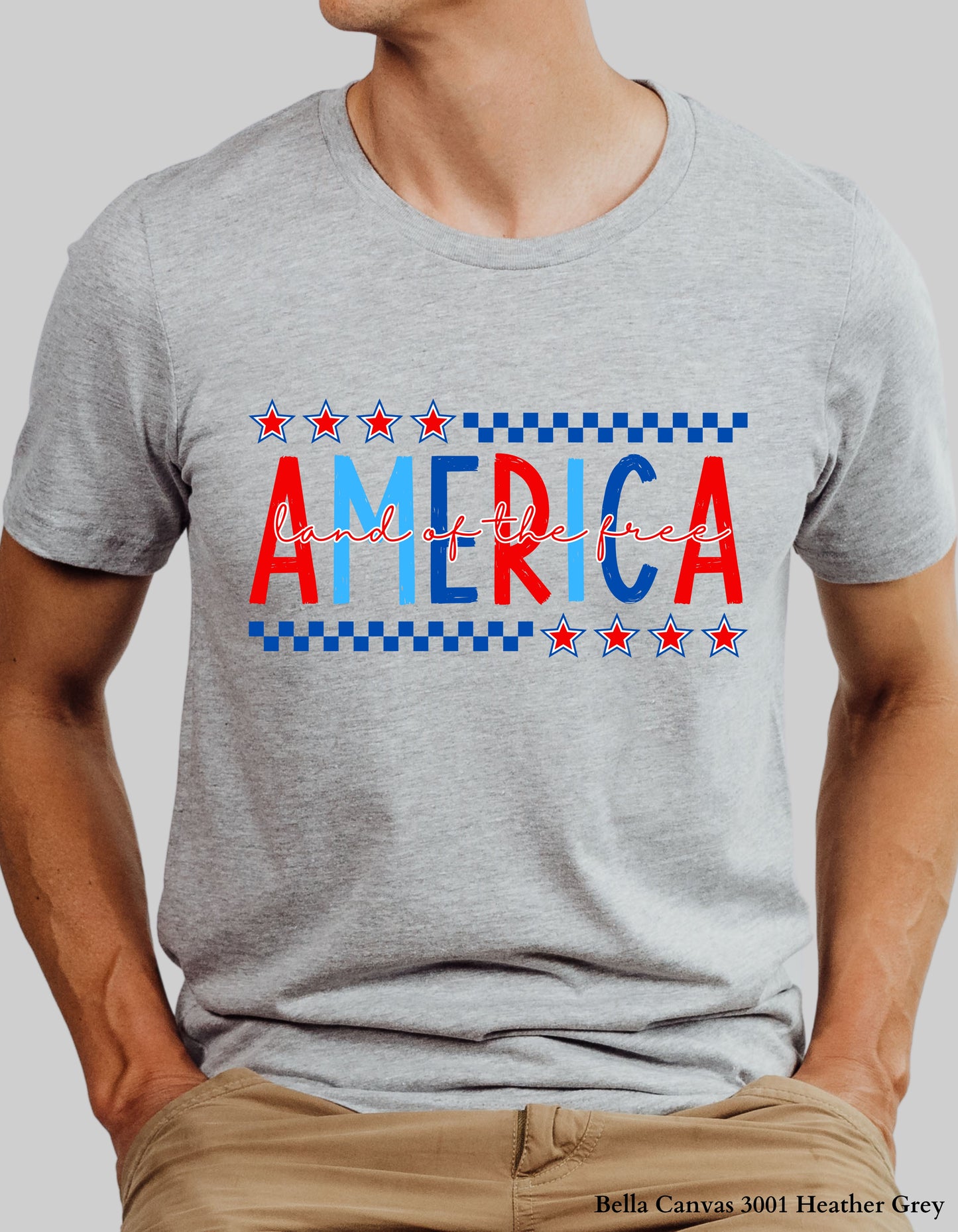 America – Land of the Free Shirt or Tank (Adult Sizes) | Patriotic Red, White & Blue Tee