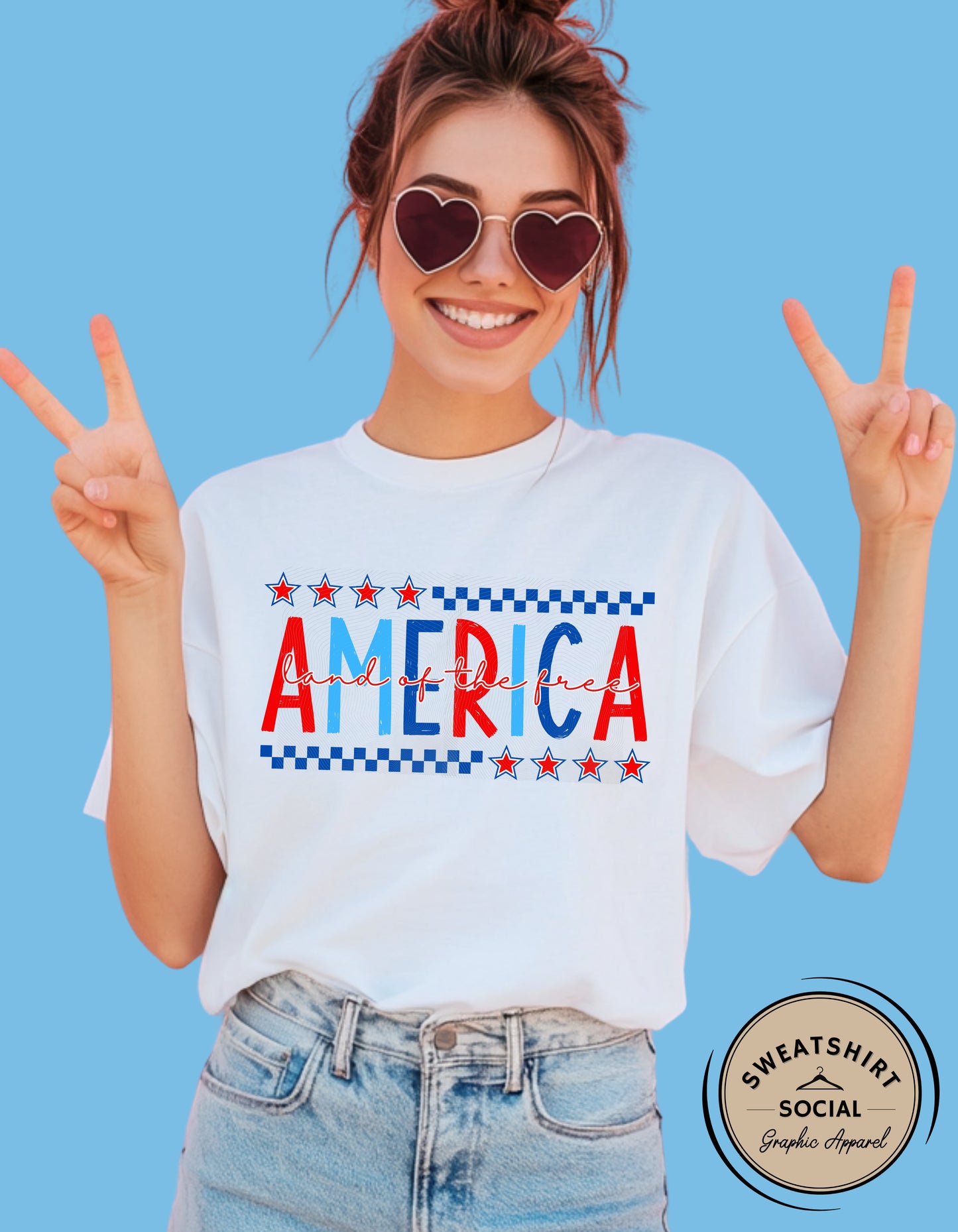 America – Land of the Free Shirt or Tank (Adult Sizes) | Patriotic Red, White & Blue Tee