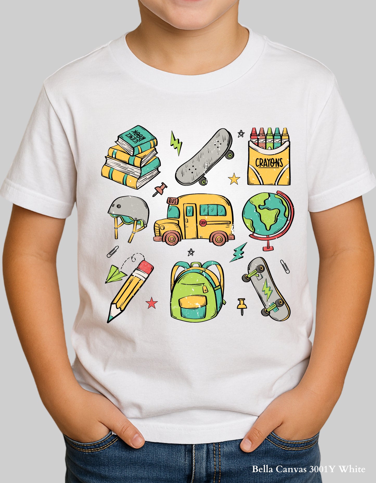 Skater School Supplies Shirt – Colorful Back to School Tee for Kids (Youth & Toddler Sizes)