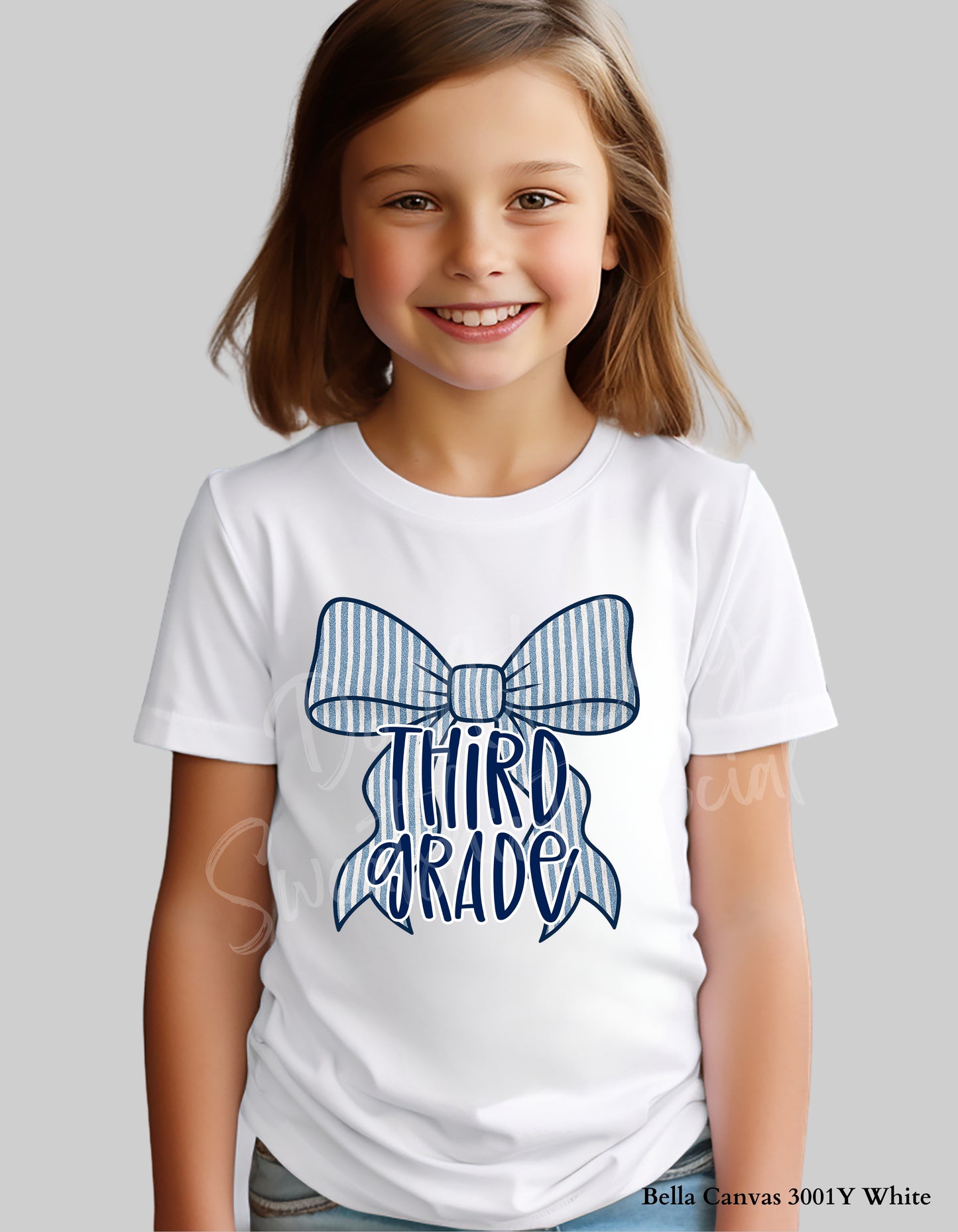 Blue Bow Grade Level Shirt – Girly Back to School Tee (Youth & Toddler Sizes, Pre-K to 5th Grade)