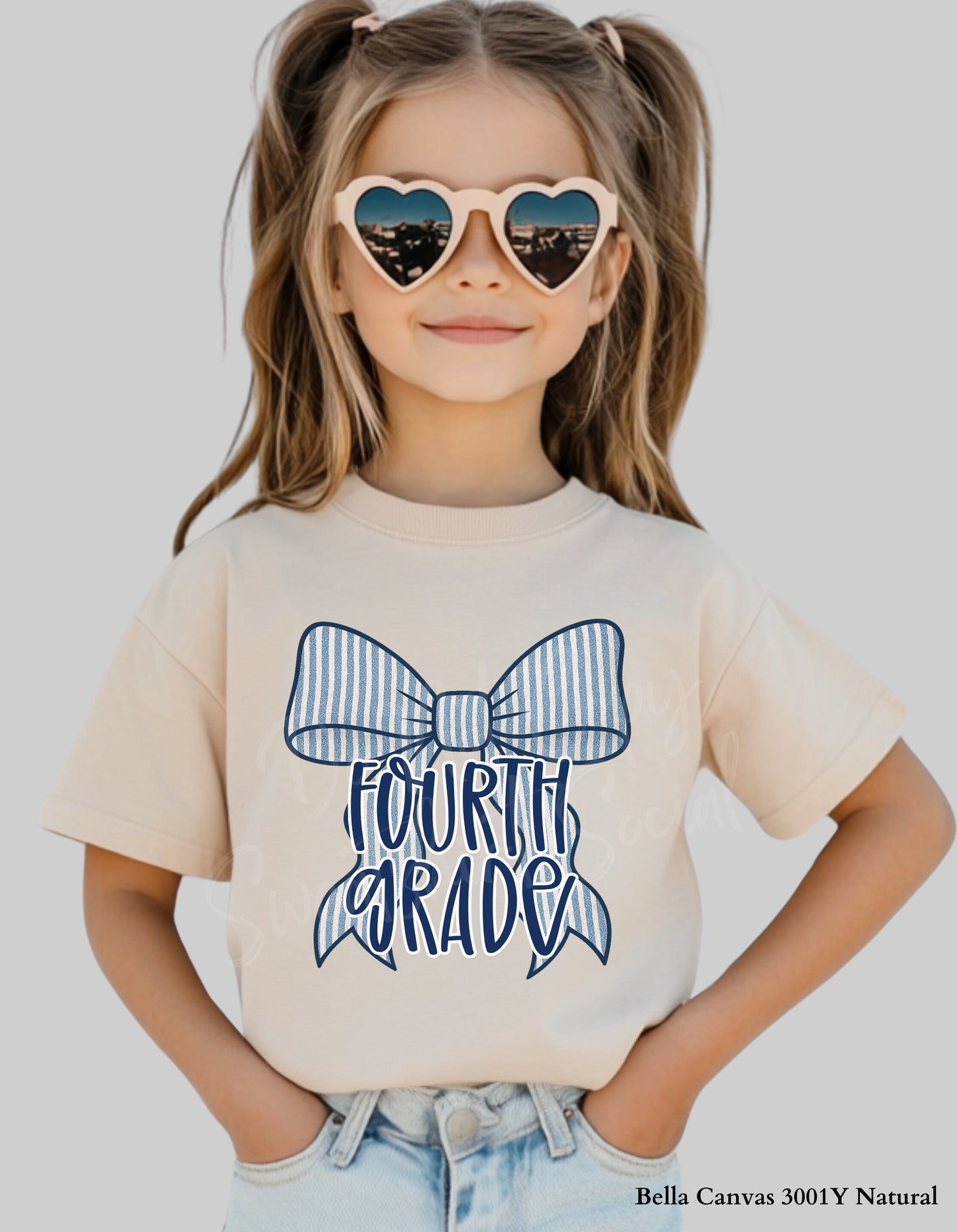 Blue Bow Grade Level Shirt – Girly Back to School Tee (Youth & Toddler Sizes, Pre-K to 5th Grade)