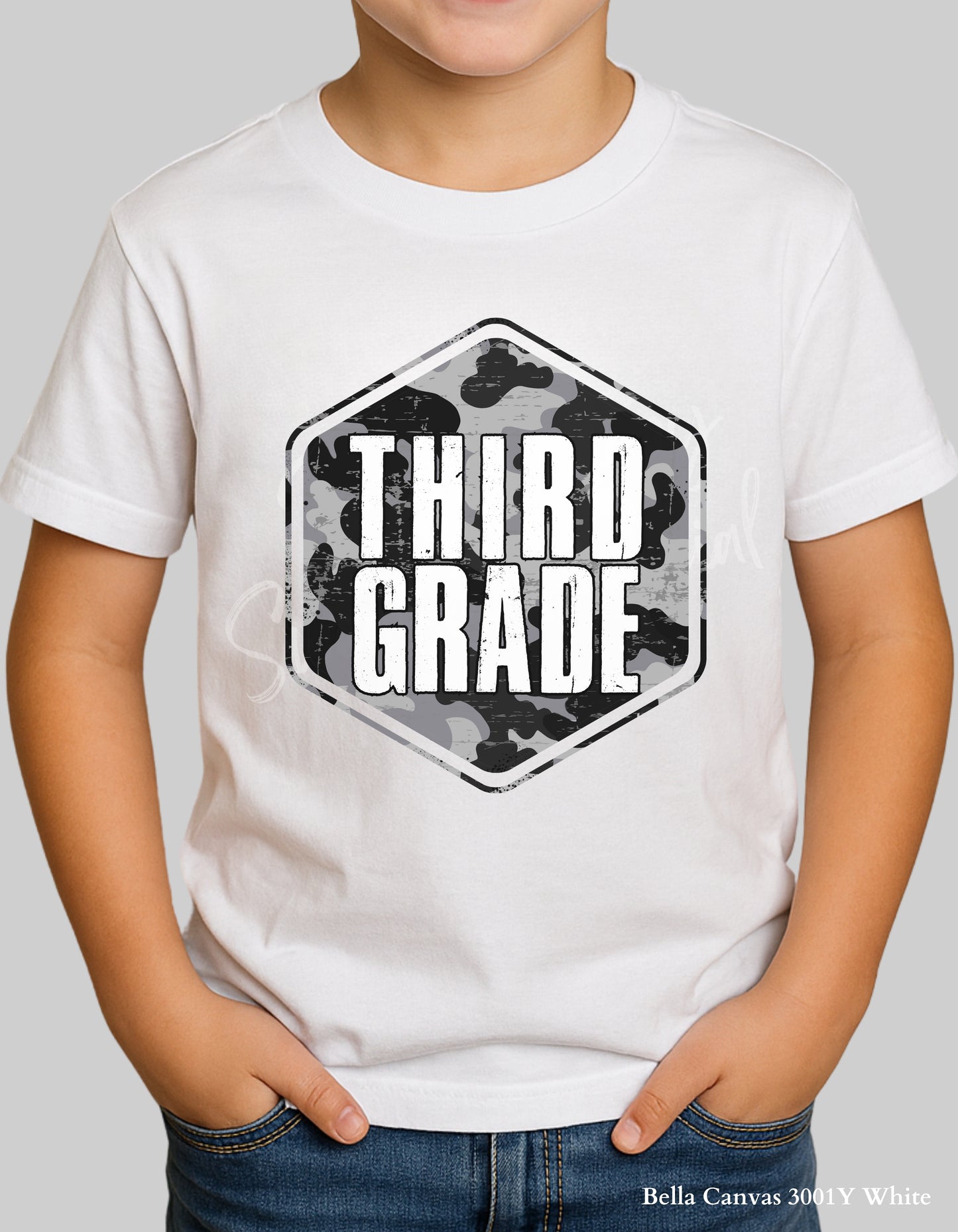 Camo Grade Level Shirt – Black & Gray Distressed Design for Back to School (Toddler & Youth Sizes)