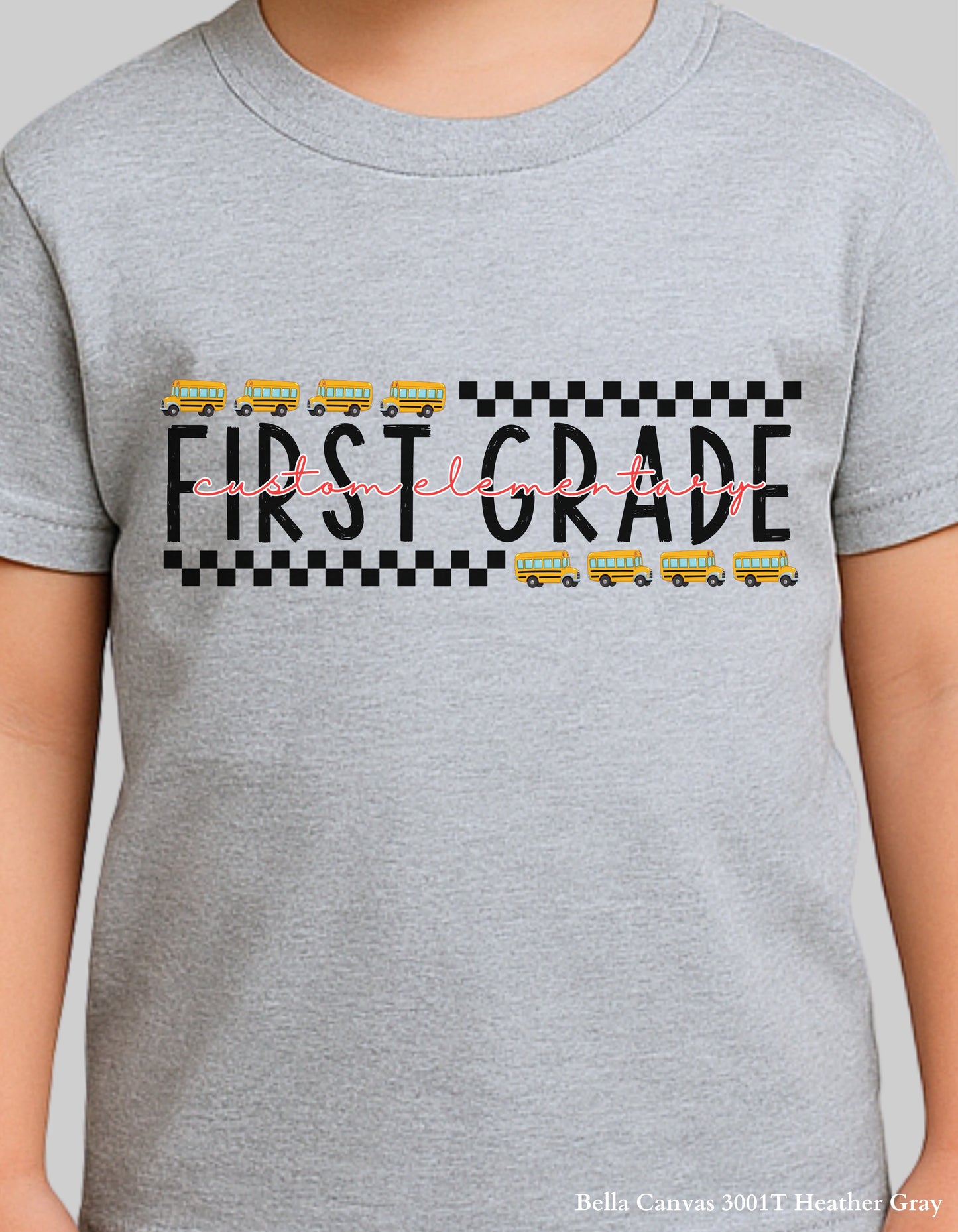 Custom Kids Grade Shirt – School Bus Back to School Tee (Bella+Canvas Toddler & Youth)