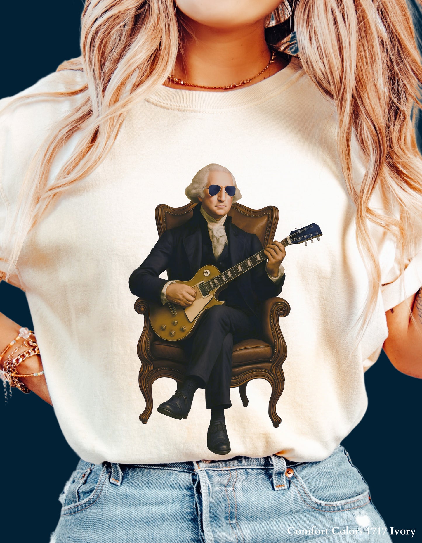 George Washington Guitar Shirt or Sweatshirt – Funny Patriotic Graphic Tee (Founding Fathers Rock Series)