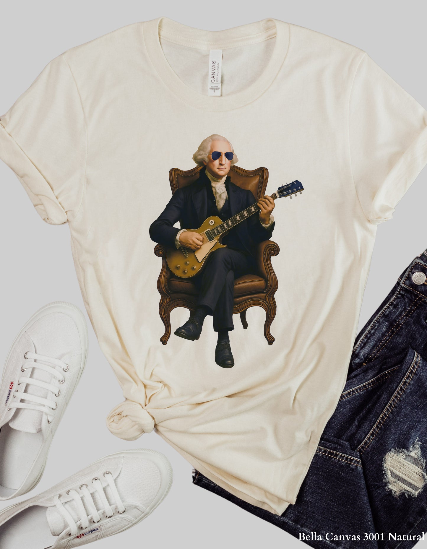 George Washington Guitar Shirt or Sweatshirt – Funny Patriotic Graphic Tee (Founding Fathers Rock Series)