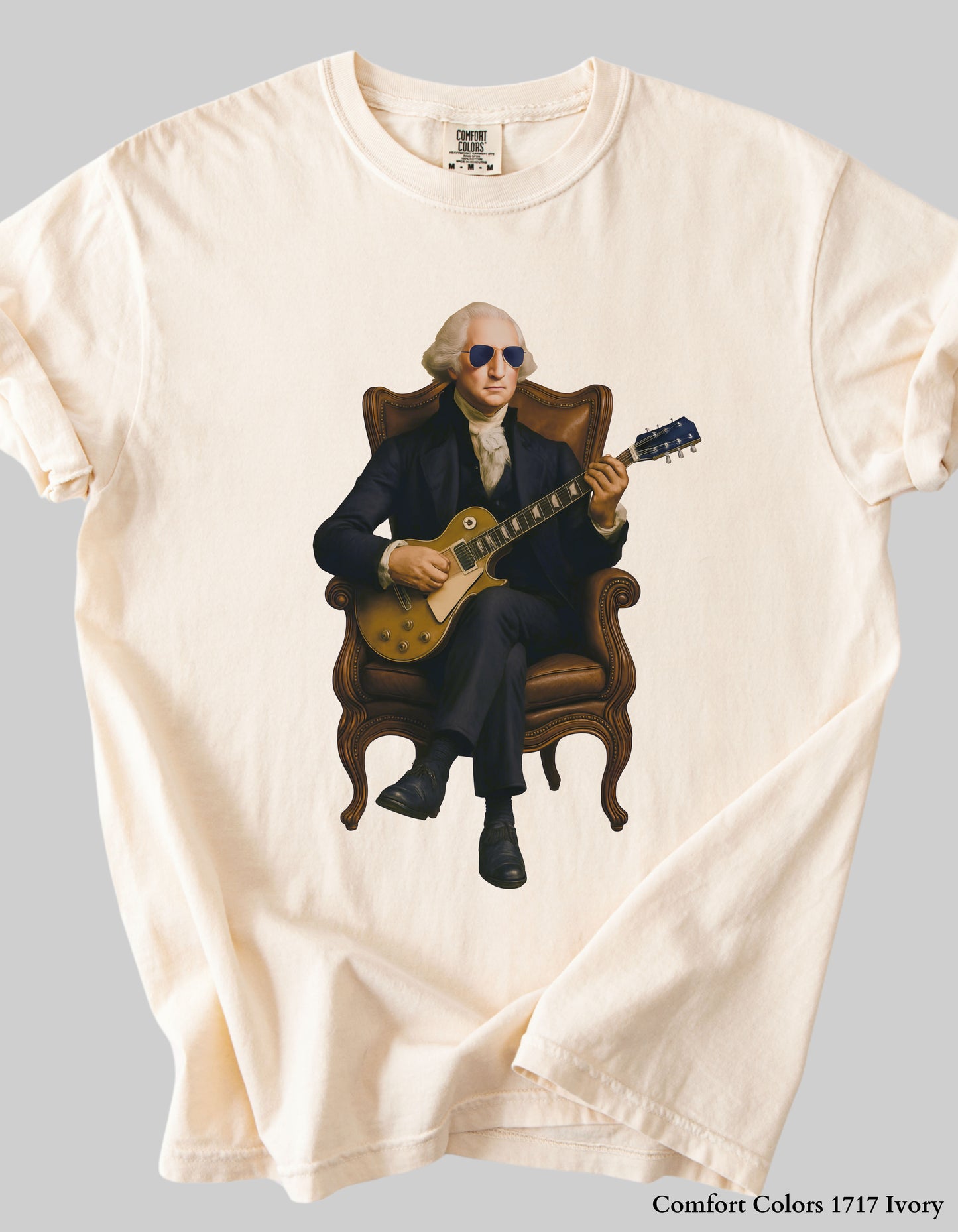 George Washington Guitar Shirt or Sweatshirt – Funny Patriotic Graphic Tee (Founding Fathers Rock Series)