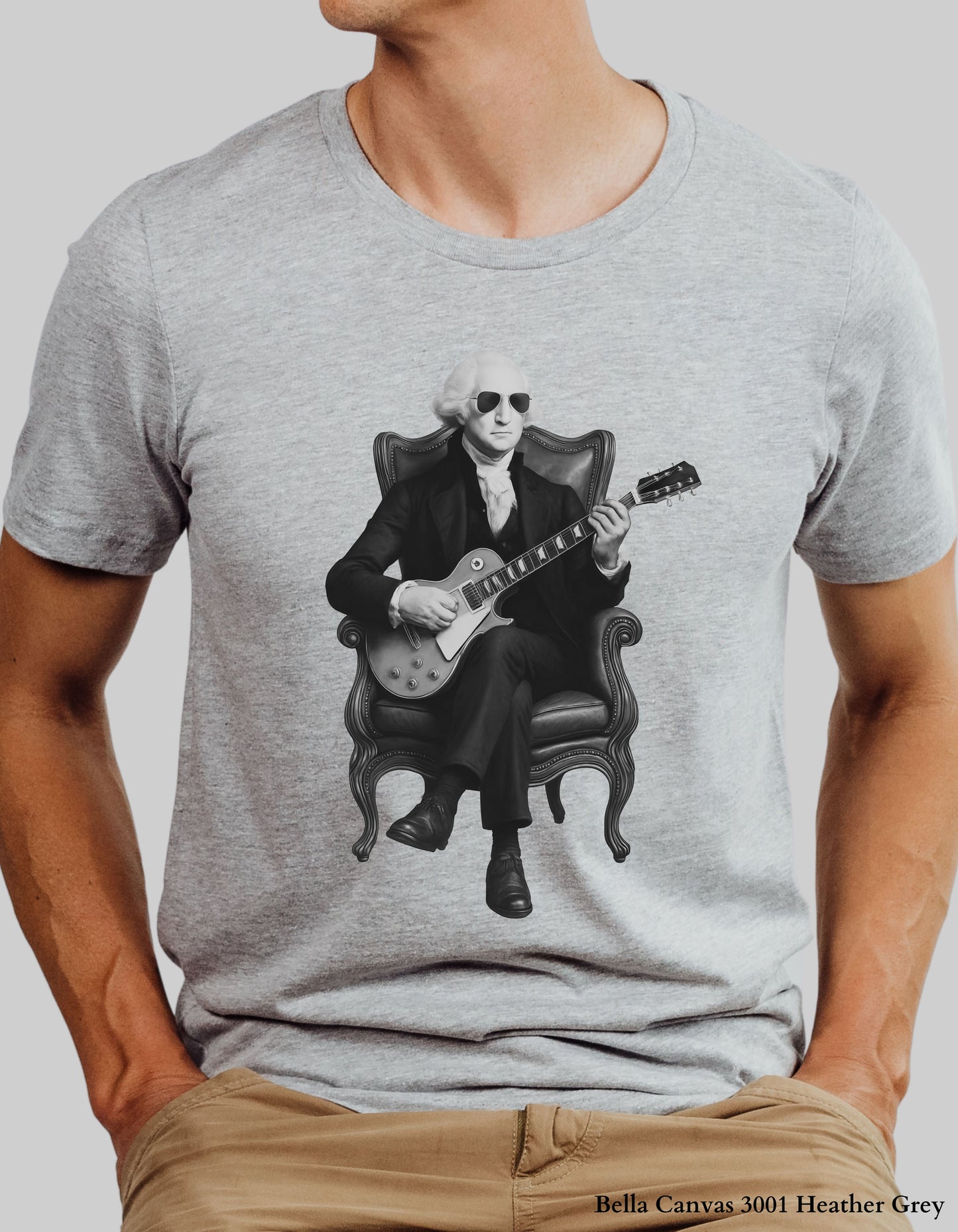 George Washington Guitar Shirt or Sweatshirt – Black & White Founding Father Design | Patriotic Family Matching Tee