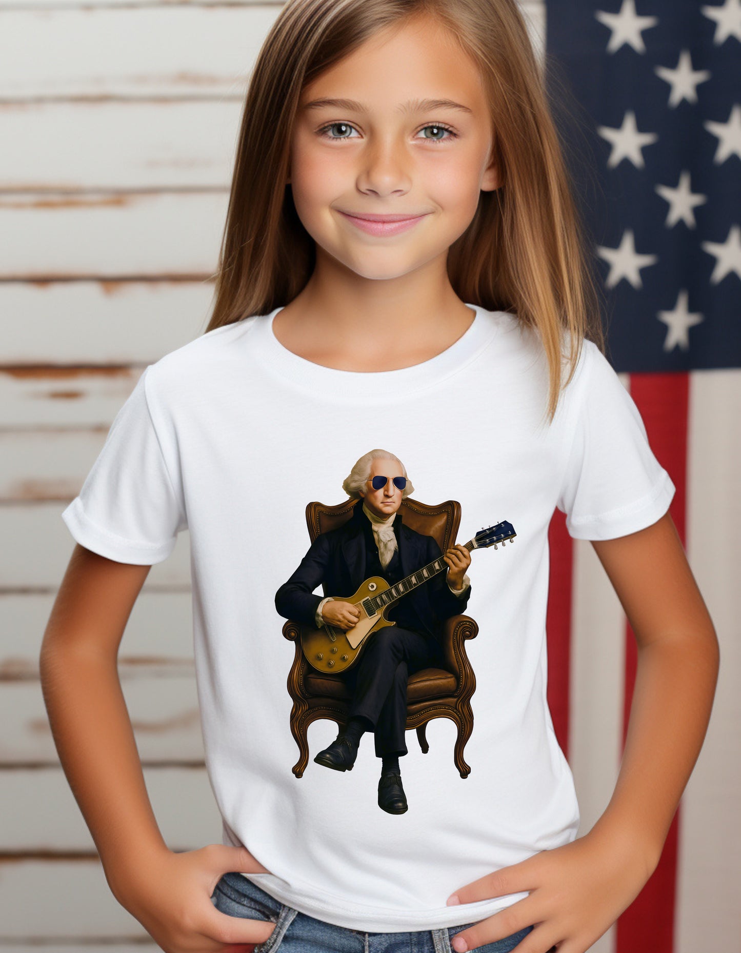 Kids George Washington Guitar Shirt – Funny Patriotic Graphic Tee (Founding Fathers Rock Series)