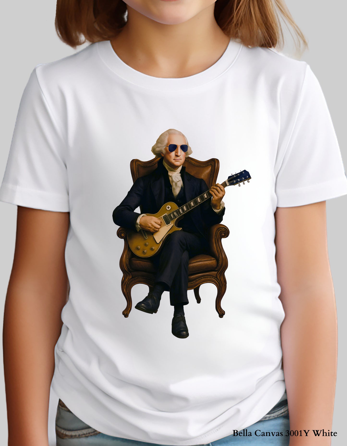 Kids George Washington Guitar Shirt – Funny Patriotic Graphic Tee (Founding Fathers Rock Series)