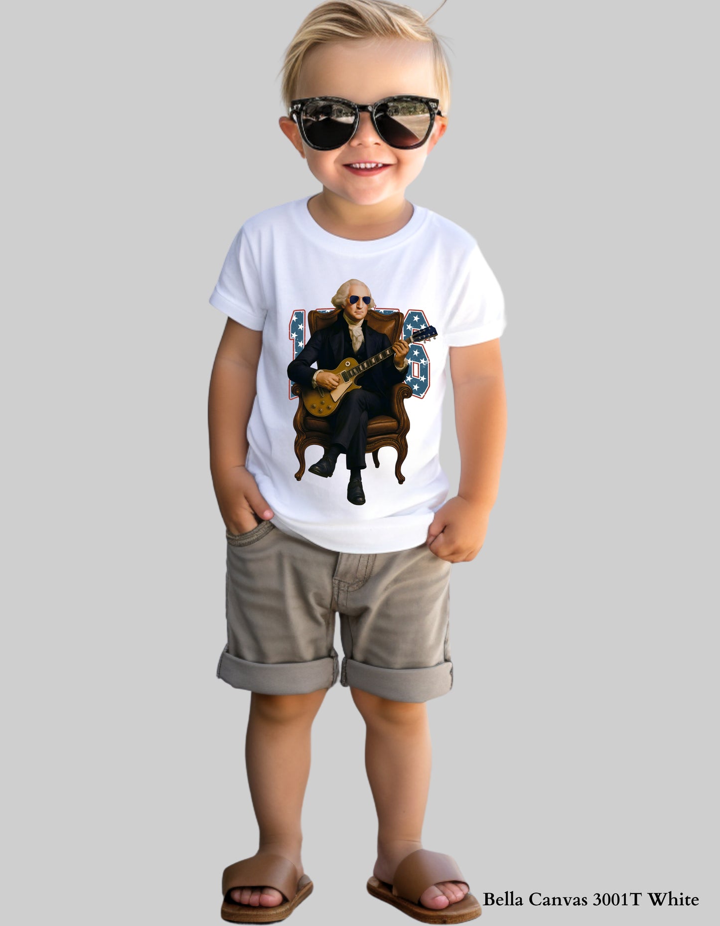 Kids George Washington Guitar Shirt – Funny Patriotic Graphic Tee (Founding Fathers Rock Series)