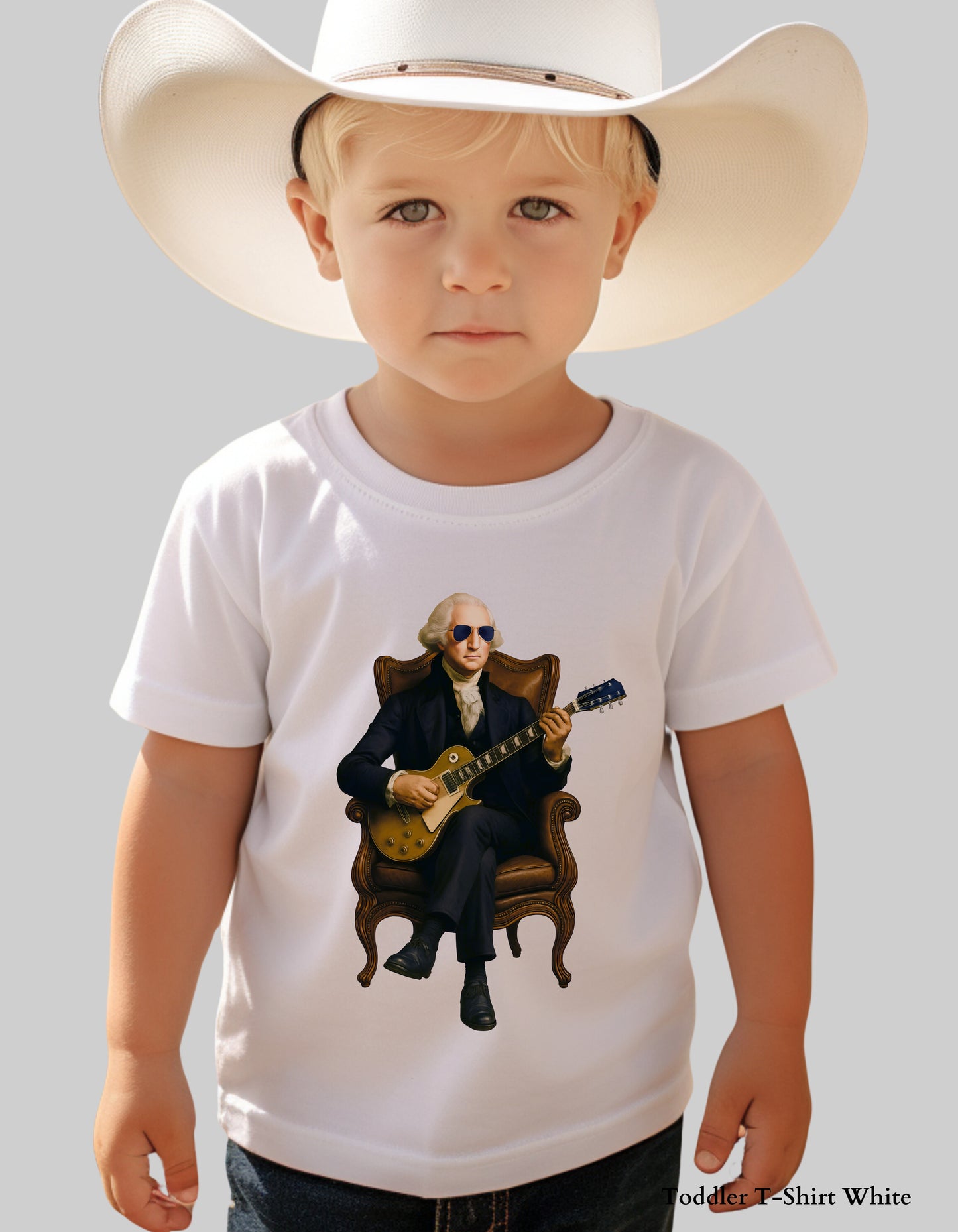 Kids George Washington Guitar Shirt – Funny Patriotic Graphic Tee (Founding Fathers Rock Series)