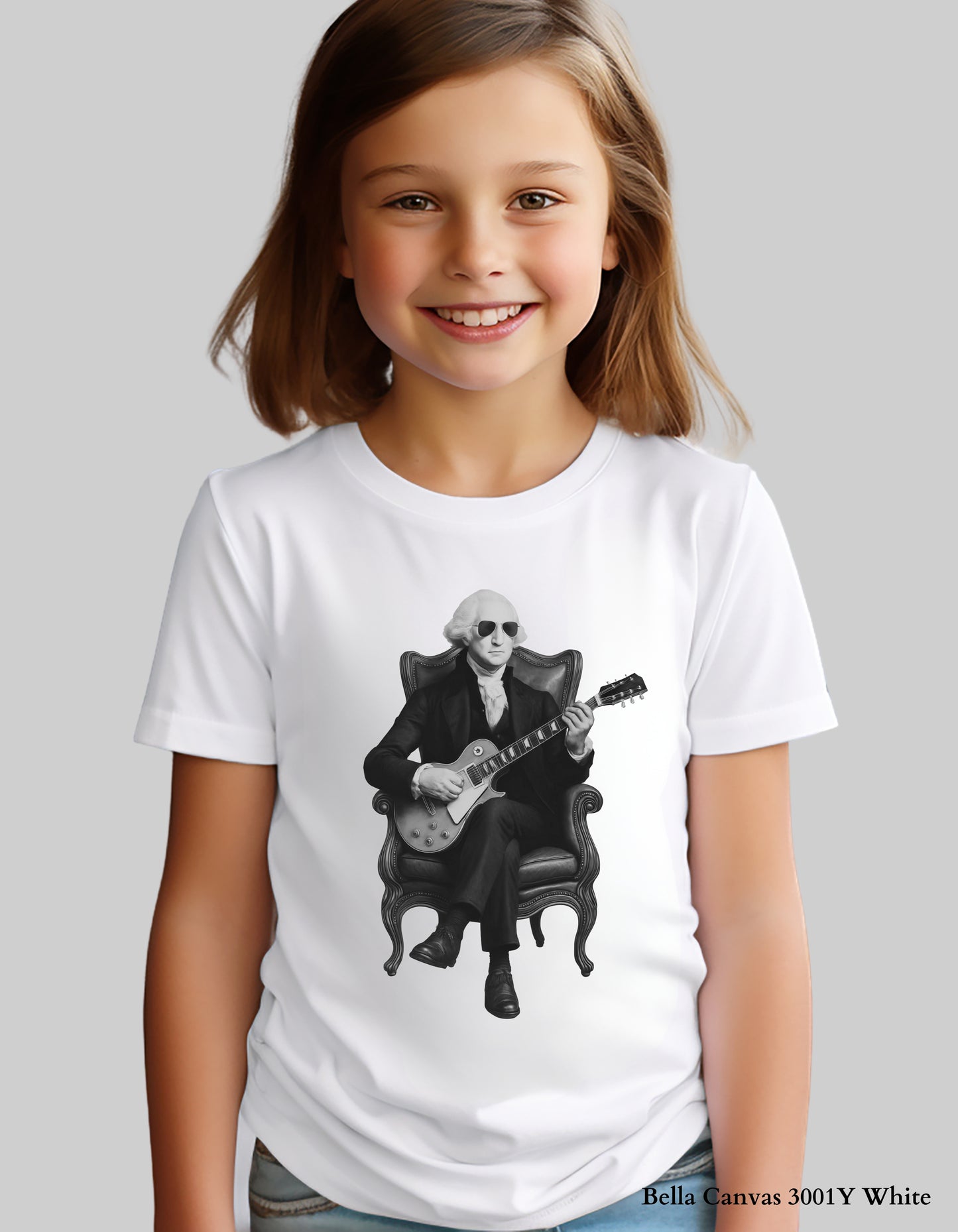 Kids George Washington Guitar Tee – Black & White | Founding Fathers Rock Series Family Matching Shirt