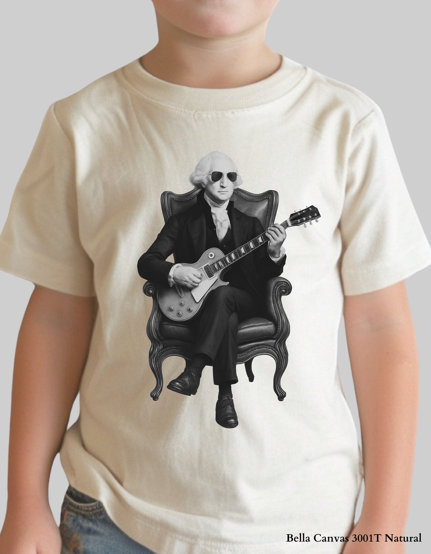 Kids George Washington Guitar Tee – Black & White | Founding Fathers Rock Series Family Matching Shirt