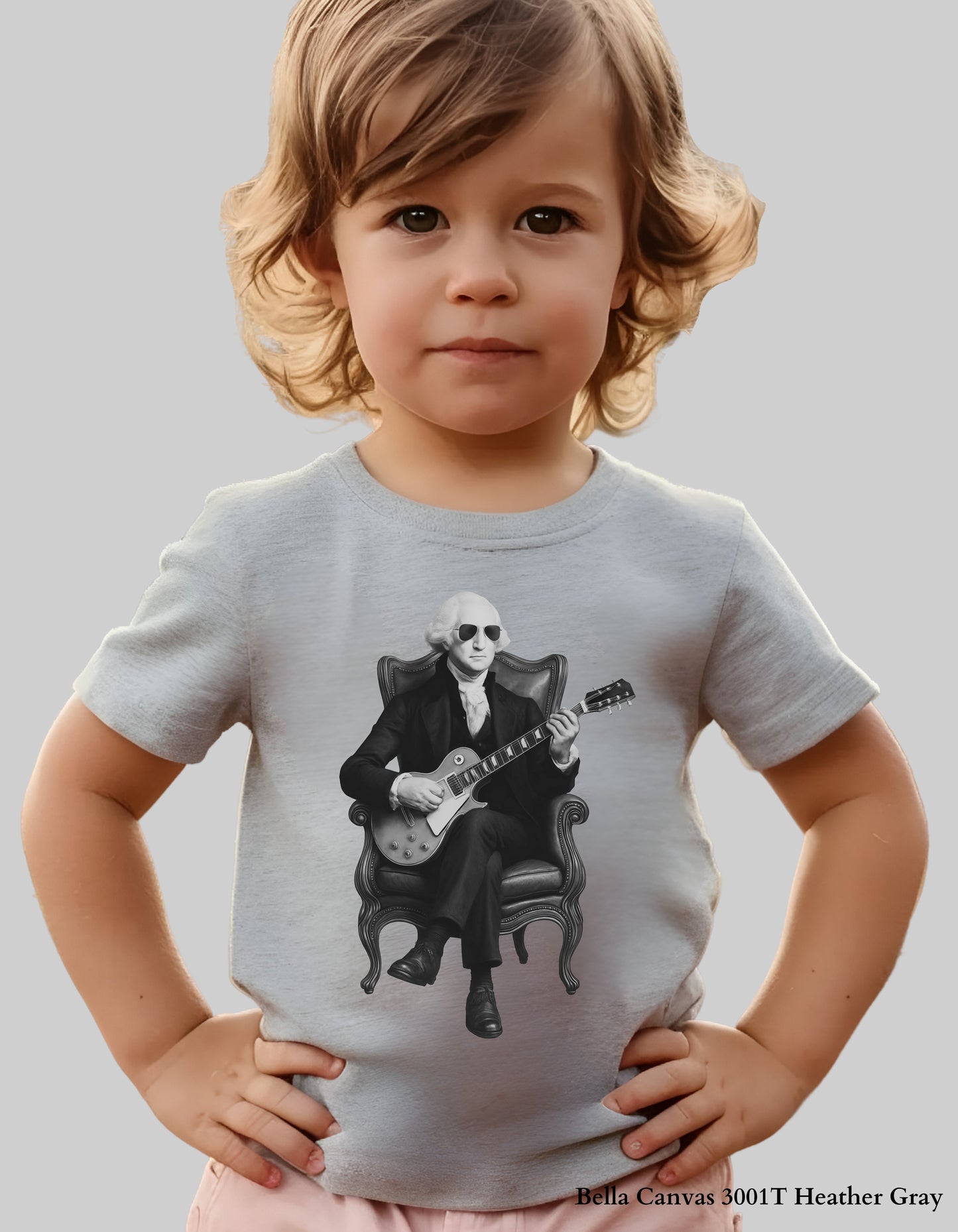 Kids George Washington Guitar Tee – Black & White | Founding Fathers Rock Series Family Matching Shirt