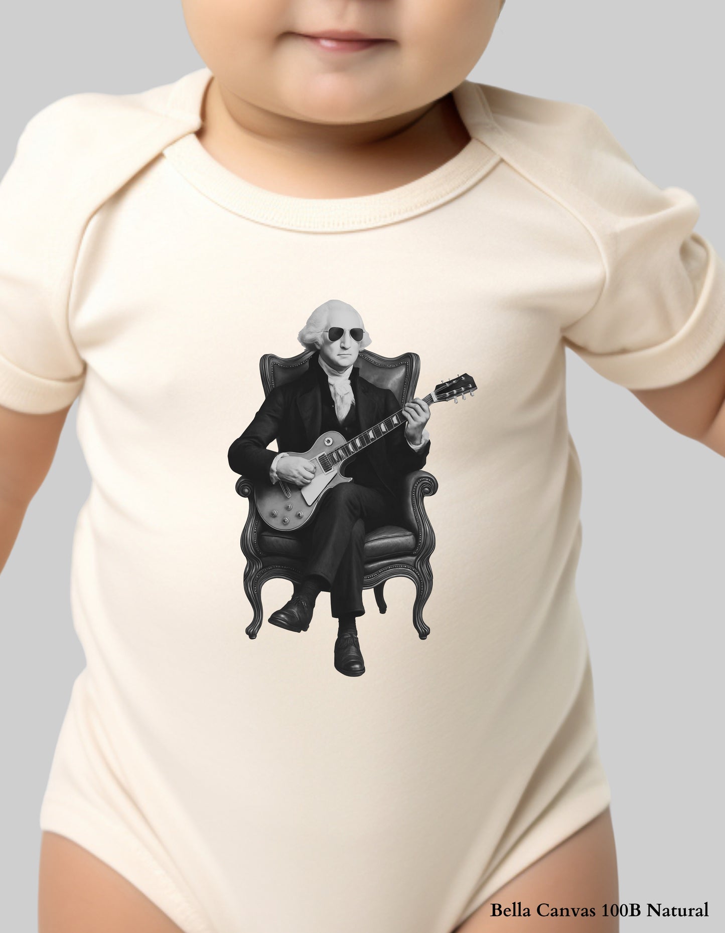 Kids George Washington Guitar Tee – Black & White | Founding Fathers Rock Series Family Matching Shirt