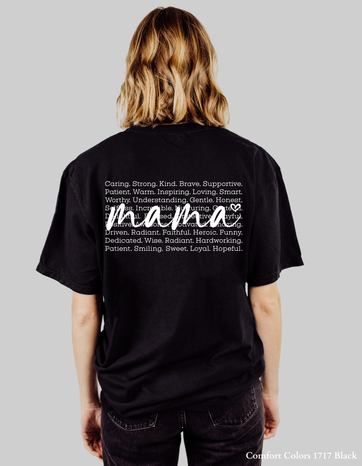 Mama Heart Shirt – Front + Back Design White Text on Black or Navy T-Shirt or Sweatshirt