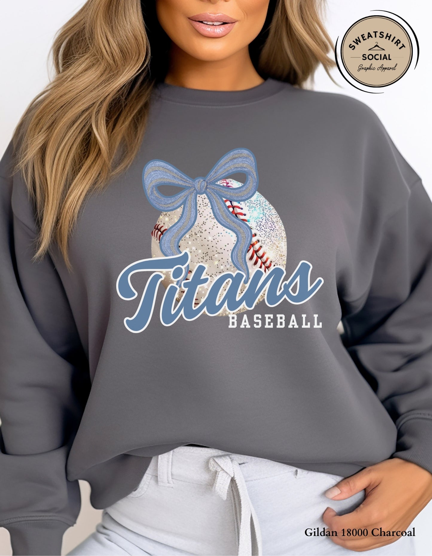 Titans Baseball Tee or Sweatshirt – Blue Bow Spirit Design (Adult Sizes)