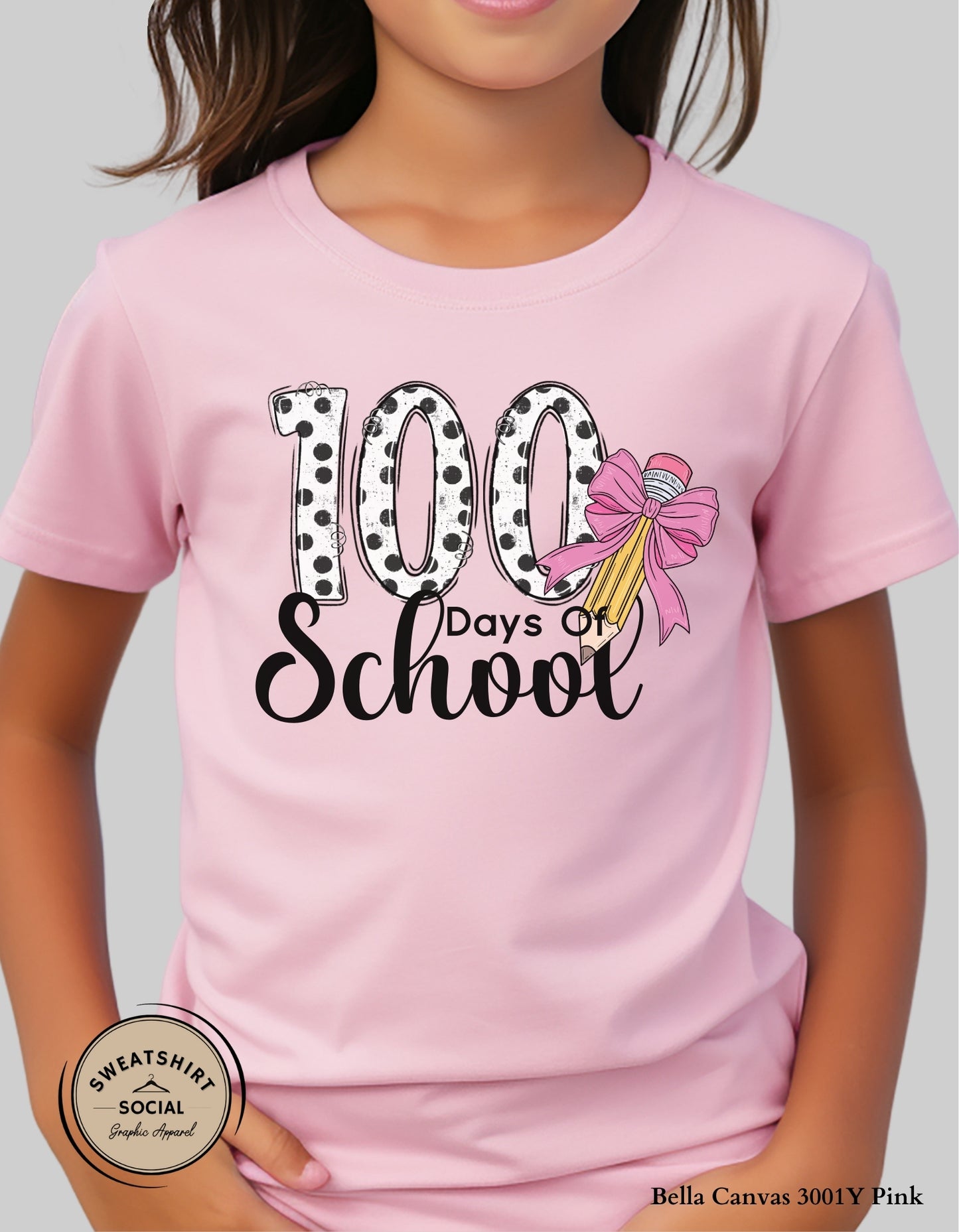 100 Days of School Shirt for Kids – Cute Polka Dot Pencil Design (Toddler–Youth Sizes)