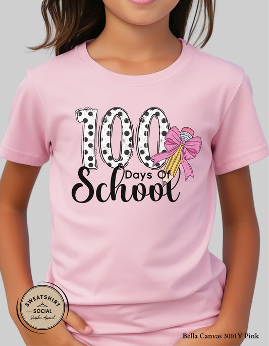100 Days of School Shirt for Kids – Cute Polka Dot Pencil Design (Toddler–Youth Sizes)