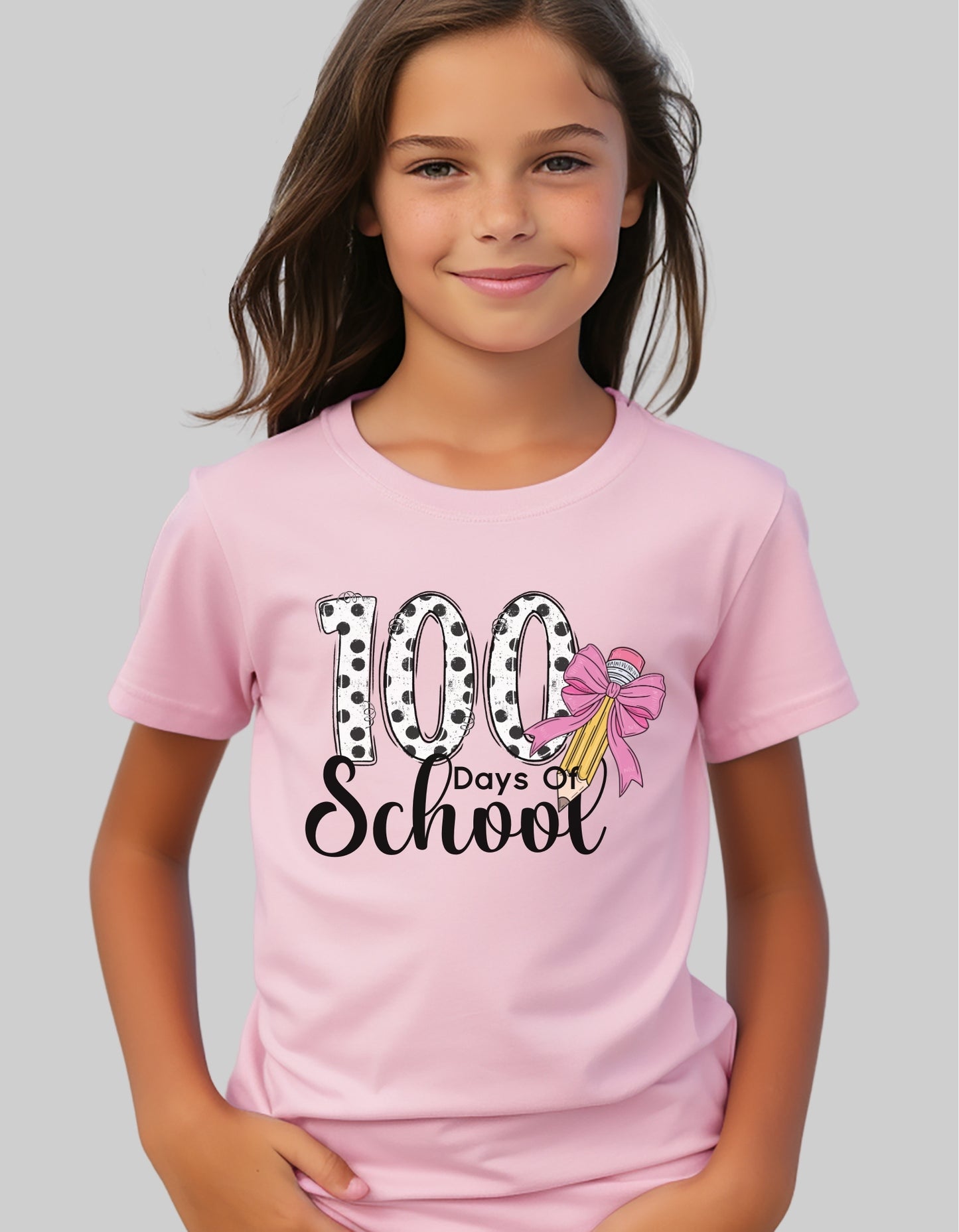 100 Days of School Shirt for Kids – Cute Polka Dot Pencil Design (Toddler–Youth Sizes)