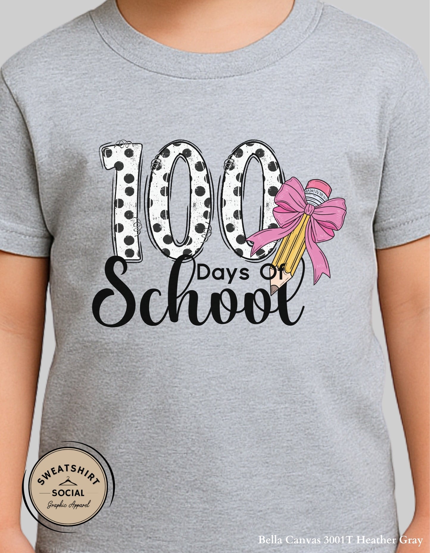 100 Days of School Shirt for Kids – Cute Polka Dot Pencil Design (Toddler–Youth Sizes)