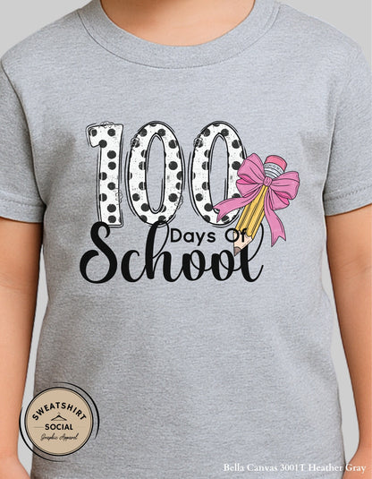 100 Days of School Shirt for Kids – Cute Polka Dot Pencil Design (Toddler–Youth Sizes)