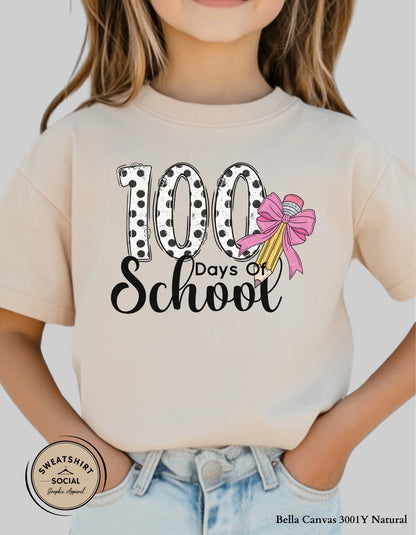 100 Days of School Shirt for Kids – Cute Polka Dot Pencil Design (Toddler–Youth Sizes)