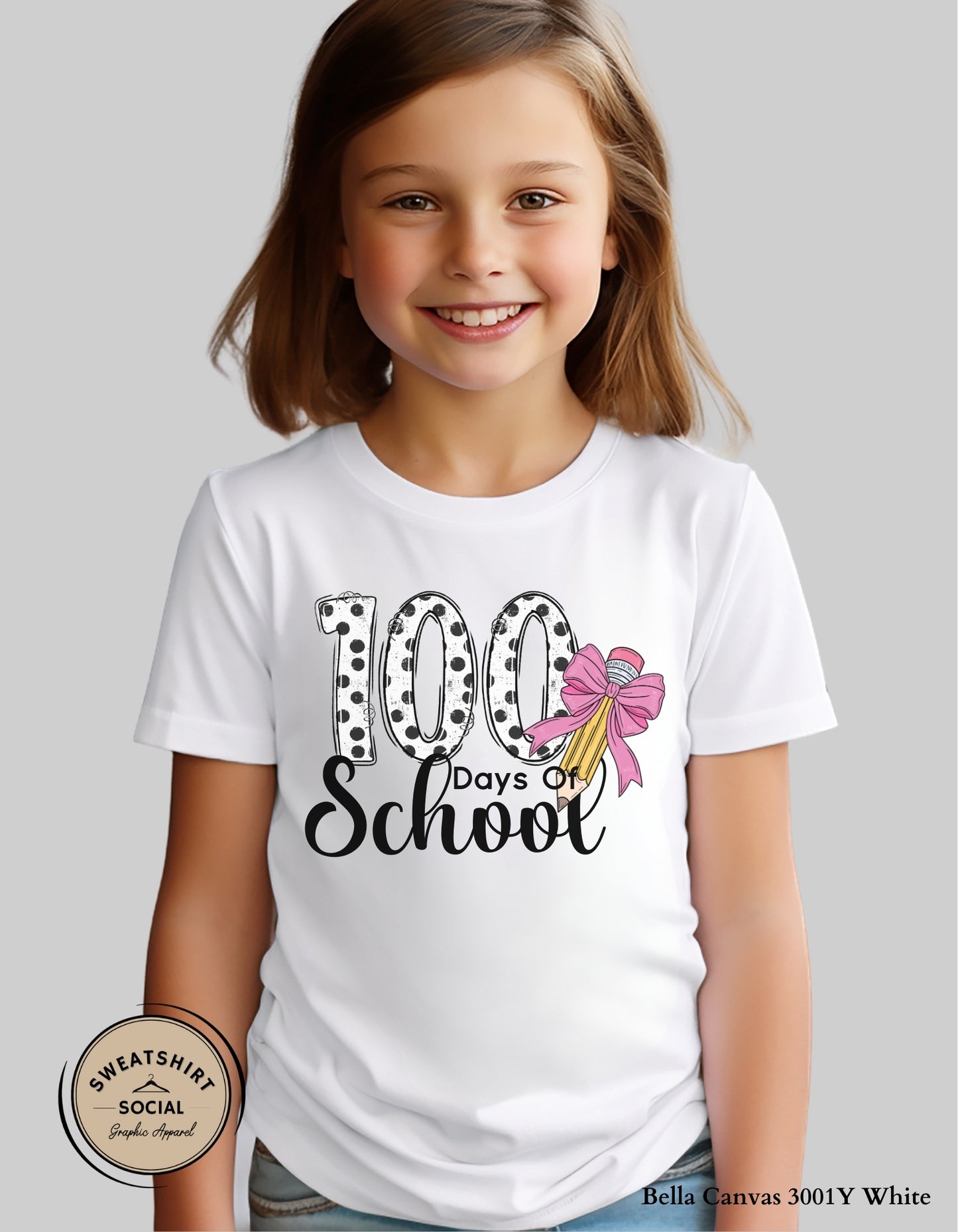 100 Days of School Shirt for Kids – Cute Polka Dot Pencil Design (Toddler–Youth Sizes)