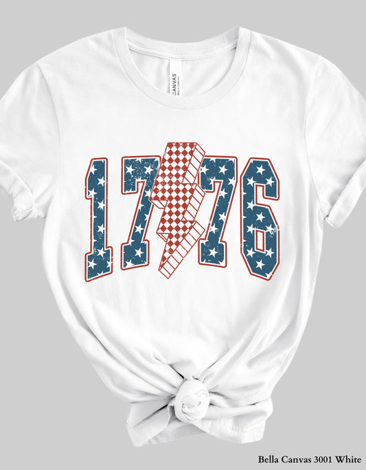 1776 Lightning Bolt USA T-Shirt or Sweatshirt – Vintage Distressed 4th of July Patriotic Graphic Tee