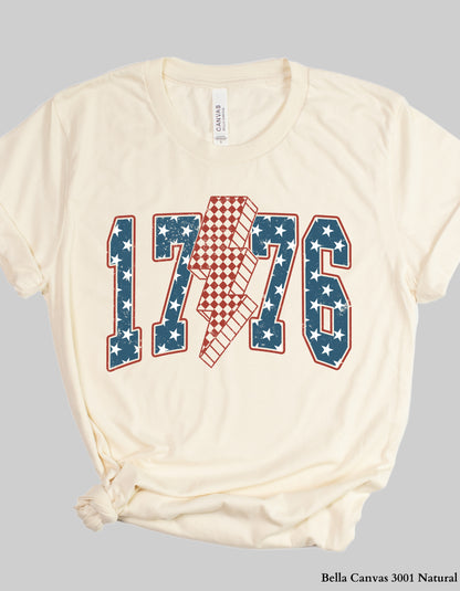 1776 Lightning Bolt USA T-Shirt or Sweatshirt – Vintage Distressed 4th of July Patriotic Graphic Tee
