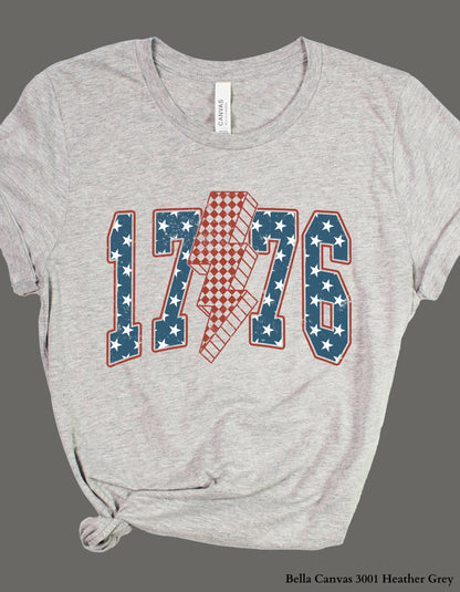 1776 Lightning Bolt USA T-Shirt or Sweatshirt – Vintage Distressed 4th of July Patriotic Graphic Tee
