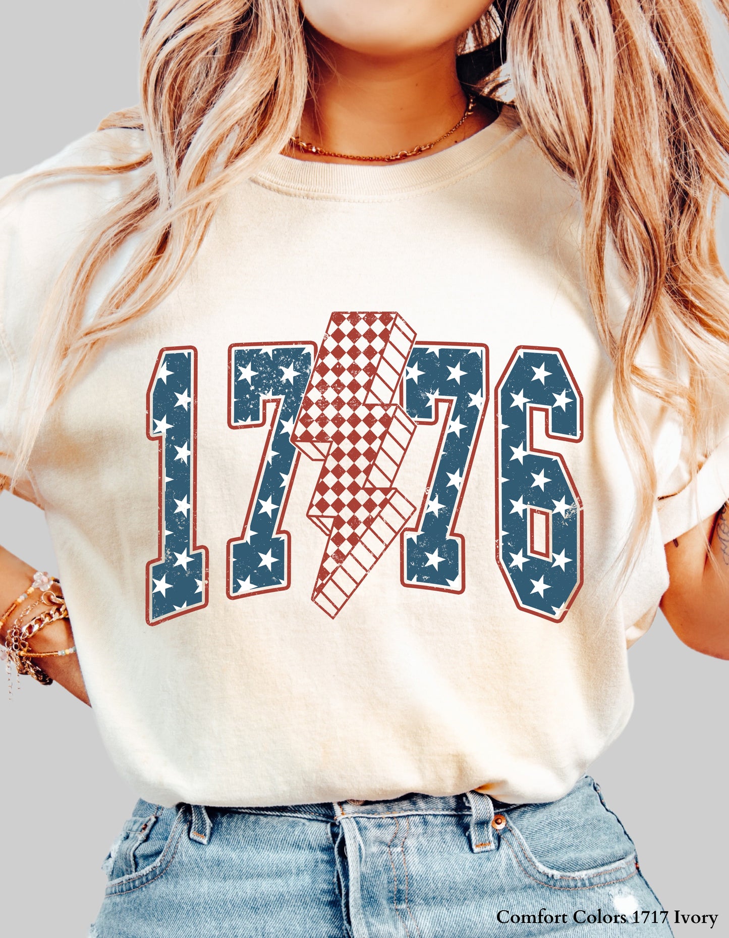 1776 Lightning Bolt USA T-Shirt or Sweatshirt – Vintage Distressed 4th of July Patriotic Graphic Tee