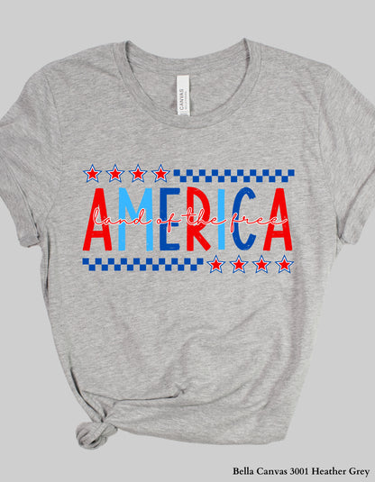 America – Land of the Free Shirt or Tank (Adult Sizes) | Patriotic Red, White & Blue Tee
