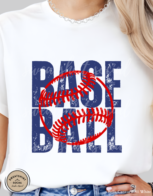 Baseball Graphic Shirt or Sweatshirt – Bold “Base Ball” Distressed Game Day Tee (Adult Sizes S–2XL)