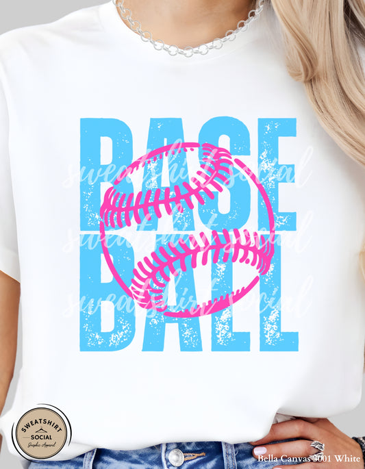 Baseball Pink Stitch Graphic Shirt or Sweatshirt – Bold Distressed Game Day Tee (Adult Sizes S–2XL)