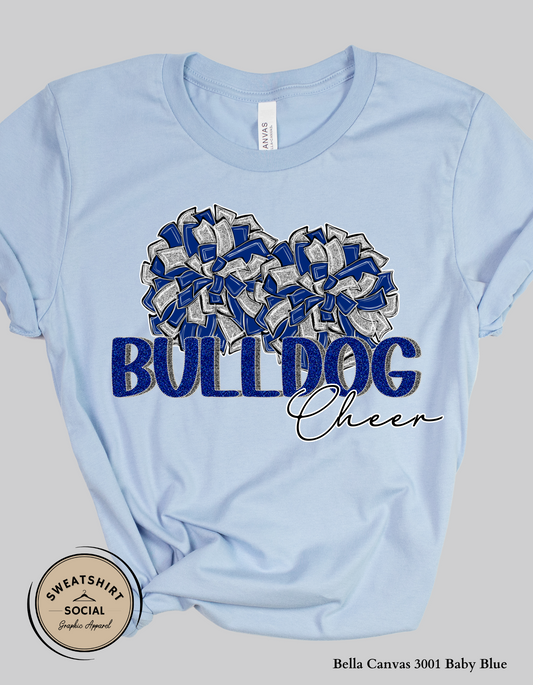 Bulldog Cheer Pom Pom Tee or Sweatshirt – Blue & Gray Spirit Wear (Adult Sizes)